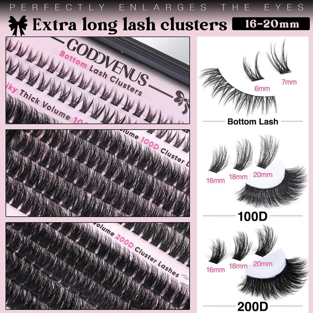 Goddvenus fluffy cluster lashes 16-20mm for customizable volume.