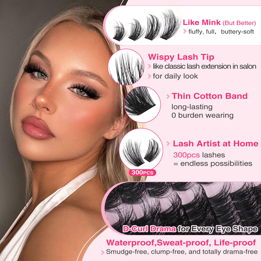Goddvenus Fluffy Lash Clusters Kit contents reveal 300 pieces for versatile lash drama.