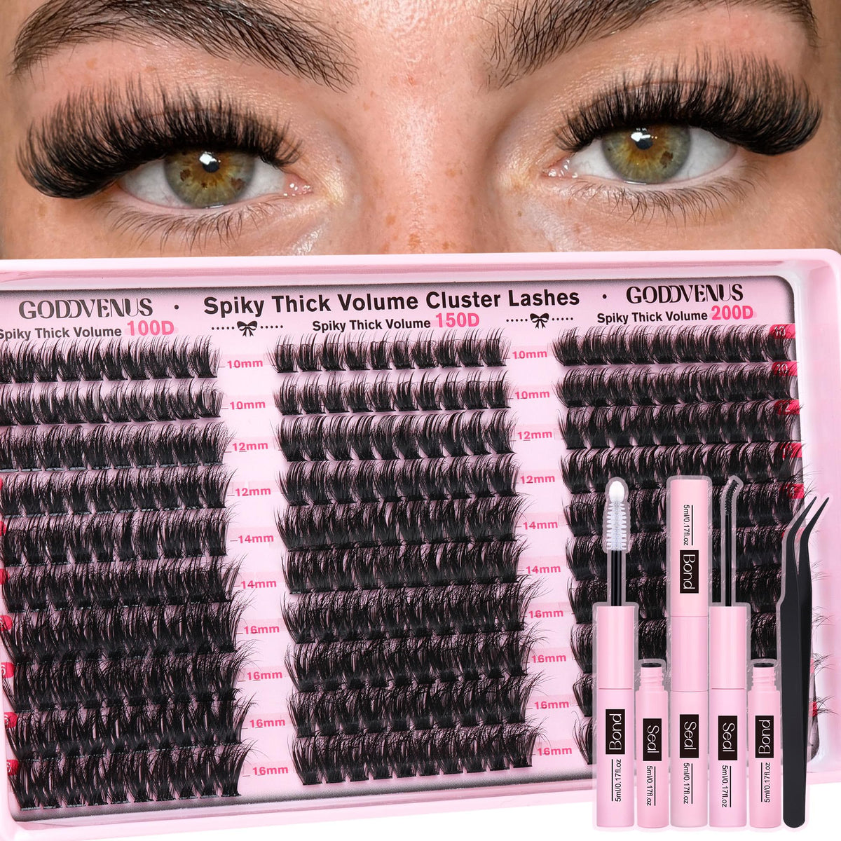 Goddvenus Fluffy Lash Clusters Kit packaging shows premium quality and complete DIY components.
