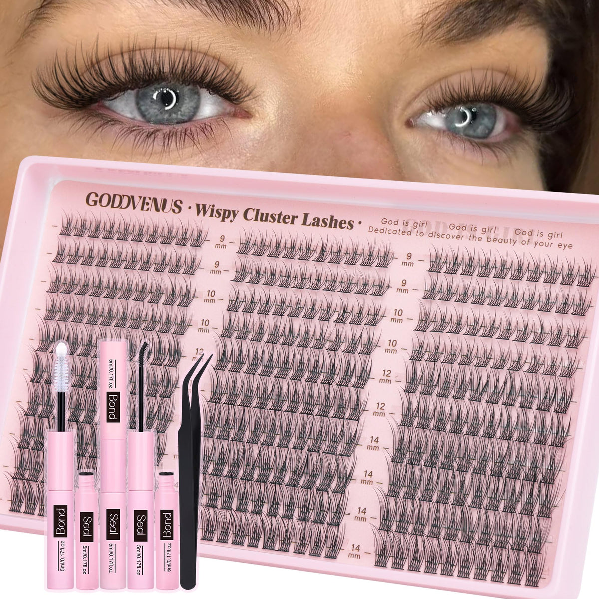 Goddvenus Lash Clusters Kit 9-14mm: natural-looking wispy clusters for everyday lash enhancement