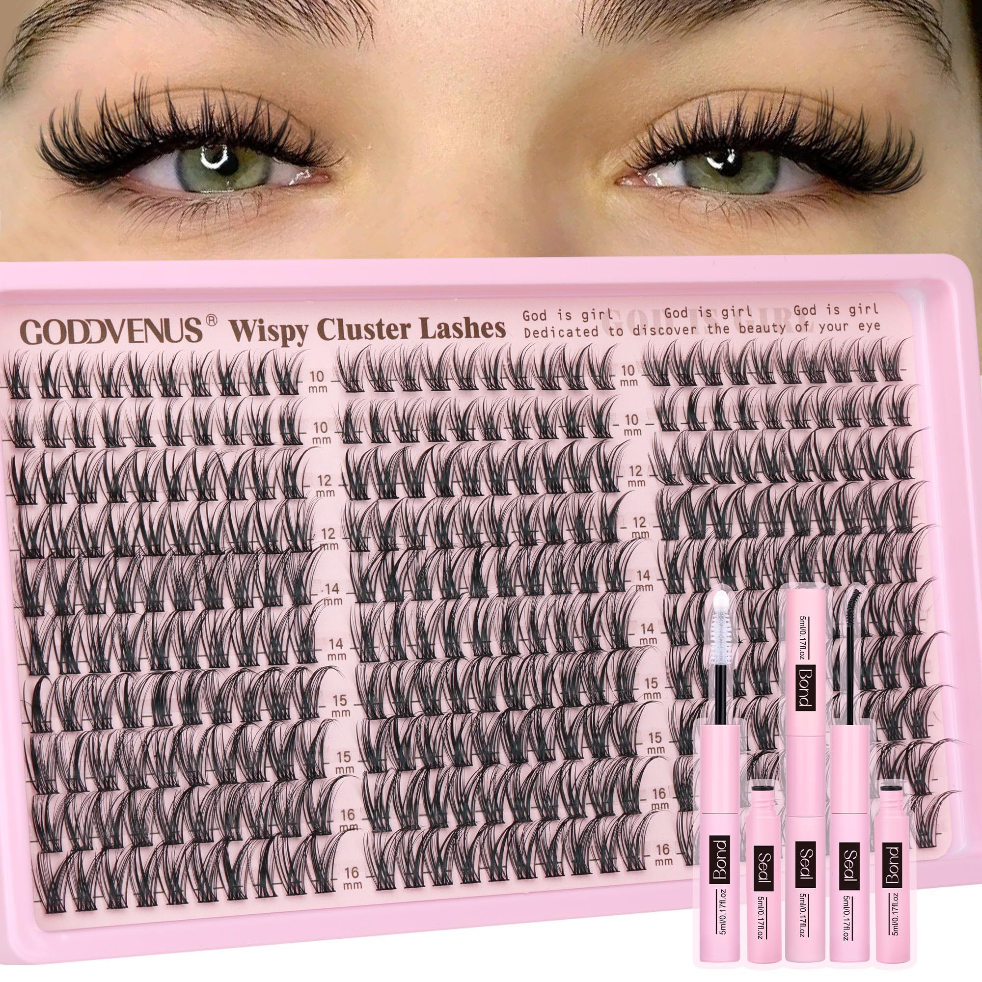 Goddvenus lash clusters kit packaging demonstrates an eco-friendly, beginner-friendly design.