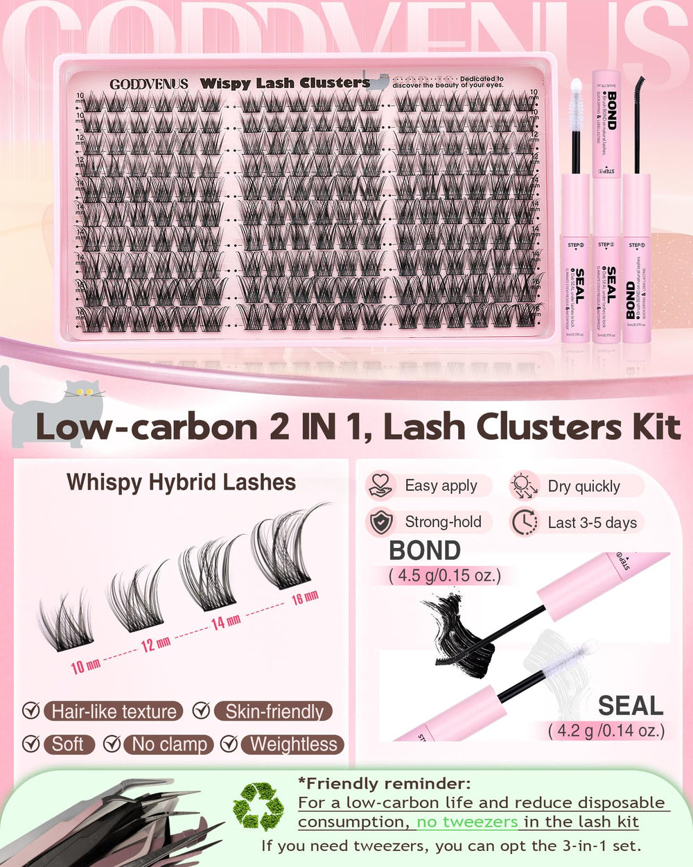 Goddvenus Lash Clusters seamless-adhesion ensure easy attachment and professional-looking finish.