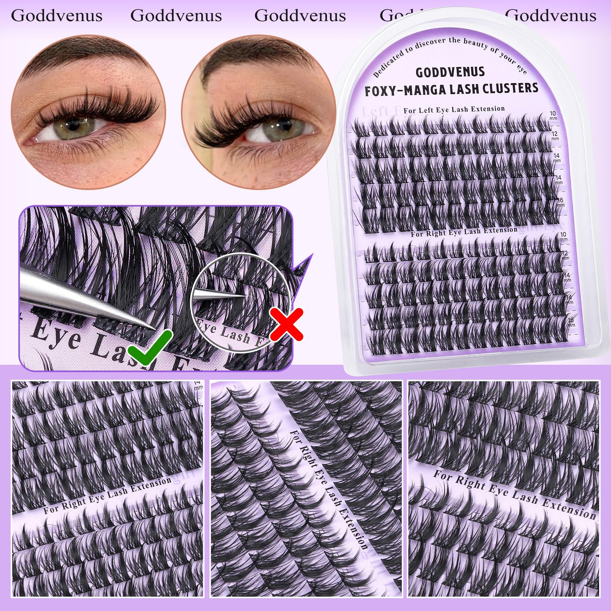 Goddvenus Manga Lash Cluster Kit 10-16mm extensions for varied looks