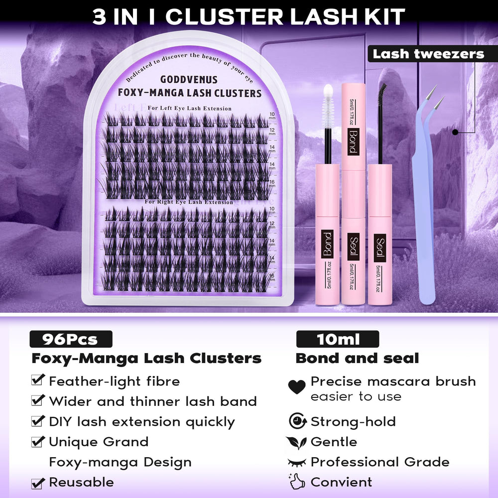 Goddvenus Manga Lash Cluster Kit foxy cluster design for upturned eyes