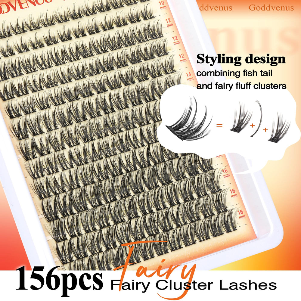 Goddvenus mix-and-match clusters showing varied lengths for personalized lash styles.