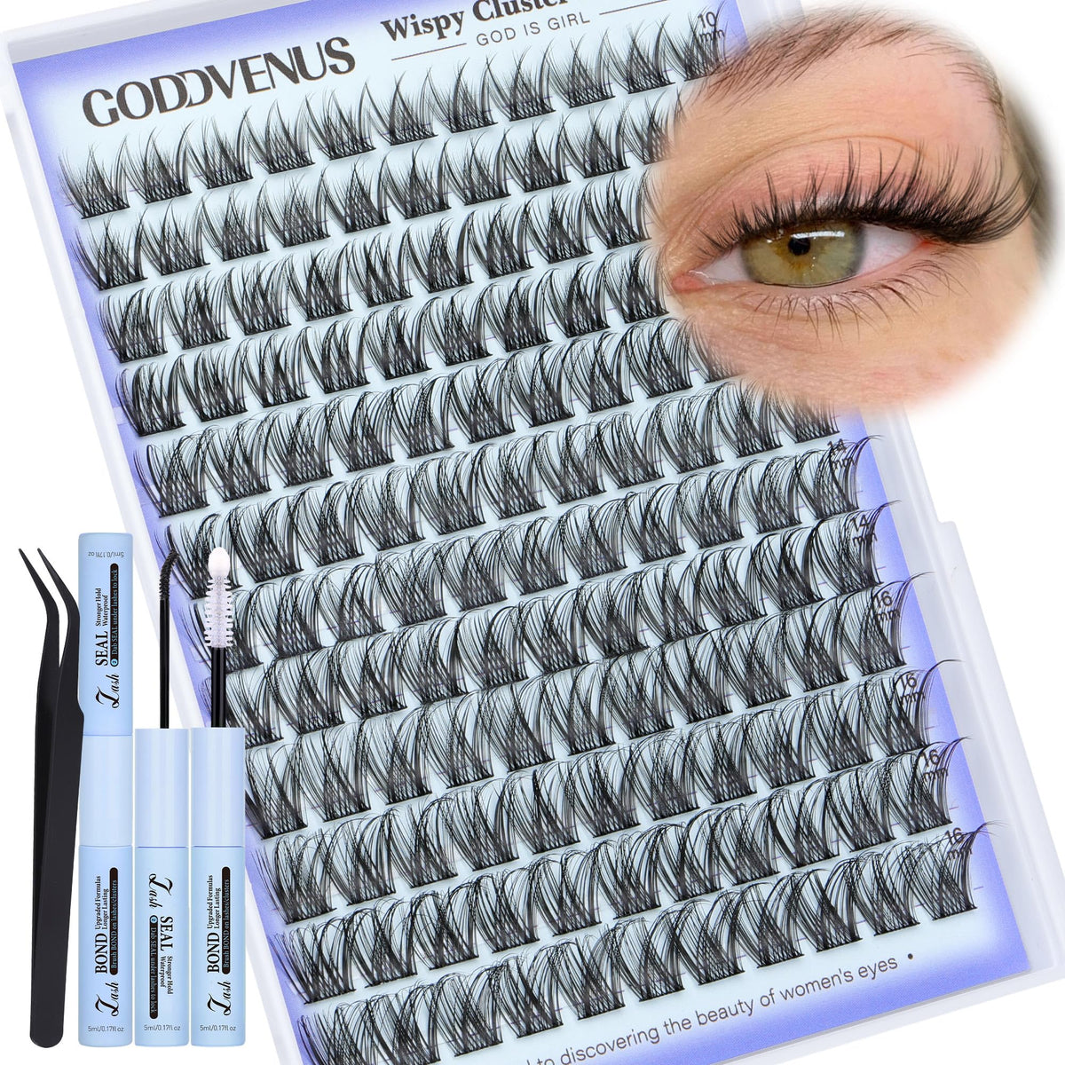 Goddvenus natural lash clusters kit box organized for easy DIY lash crafting