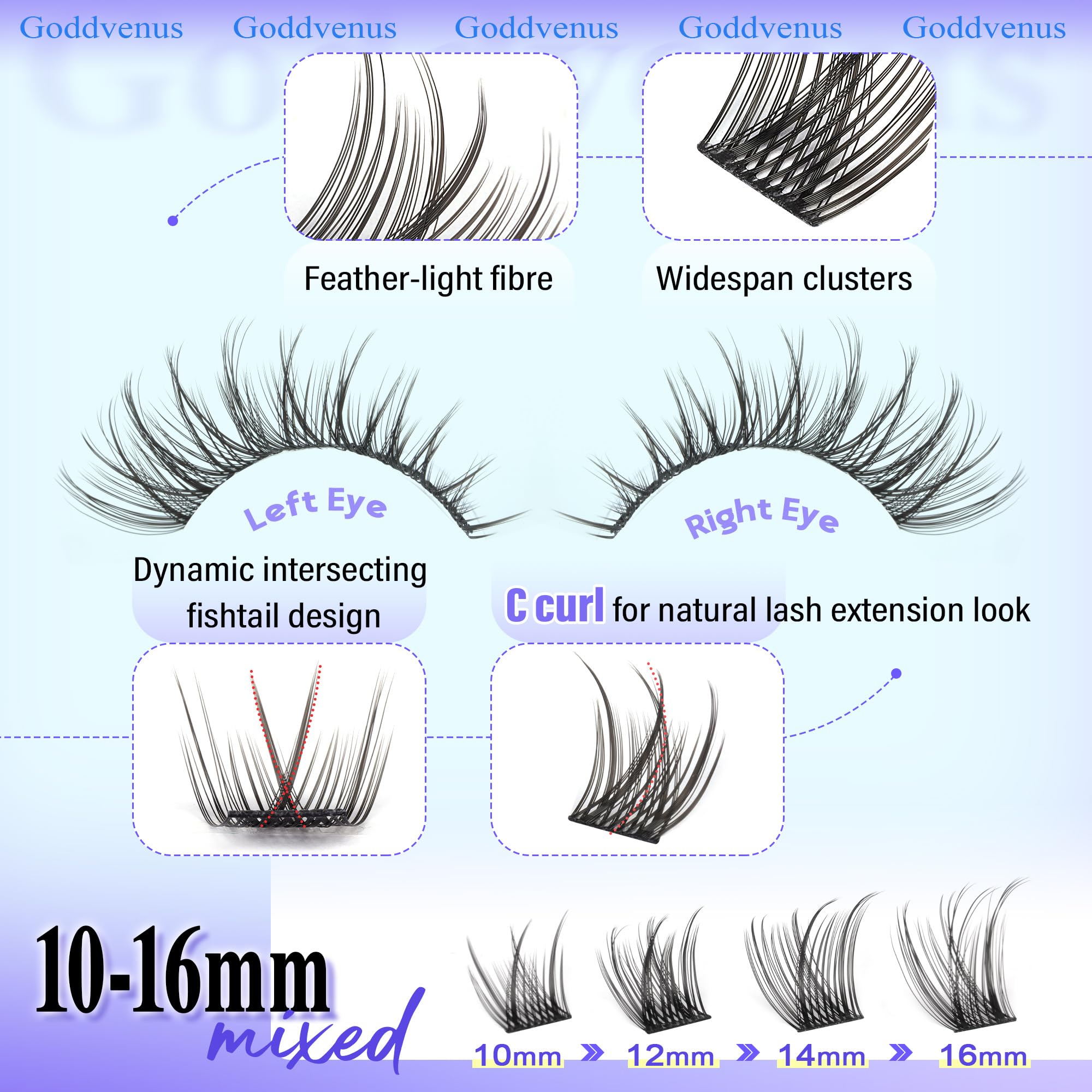 Goddvenus soft lightweight fibers mimic real lashes for comfortable wear
