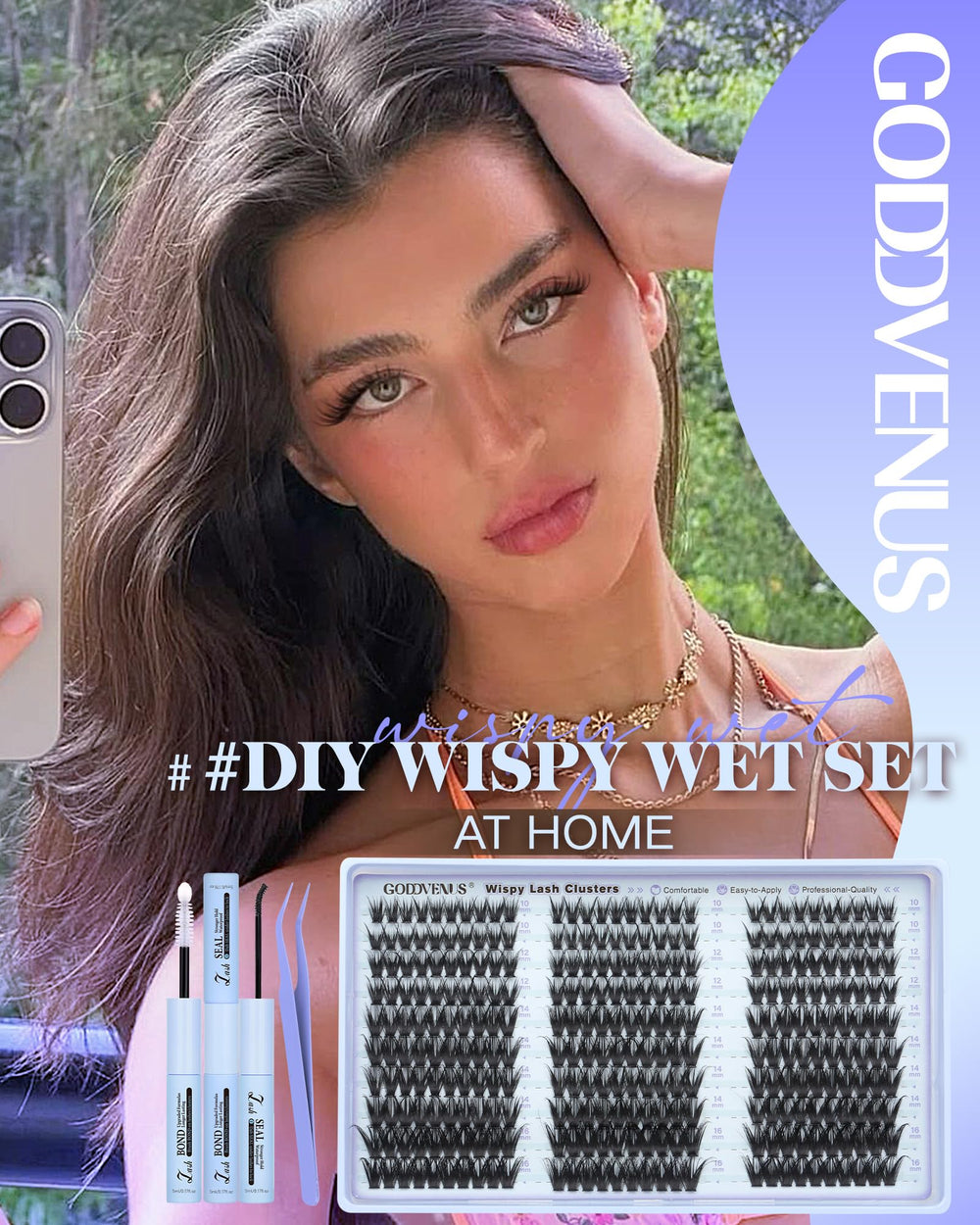 Goddvenus Wispy Lash Clusters Kit close-up showing 10-16mm CC curl versatility