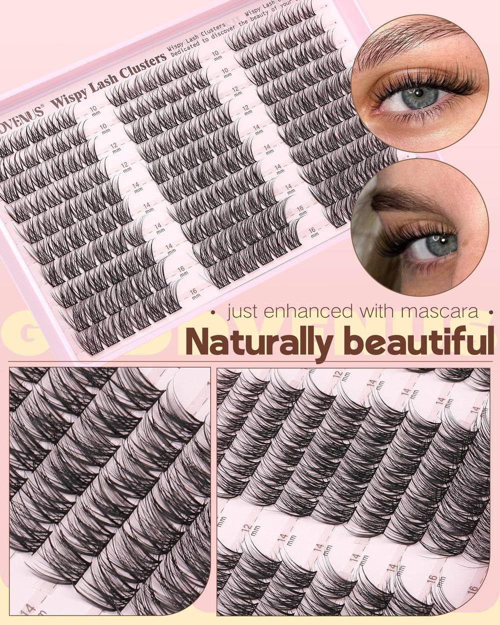 Goddvenus Wispy Lash Clusters Kit includes 180 natural lash clusters for fuller results.