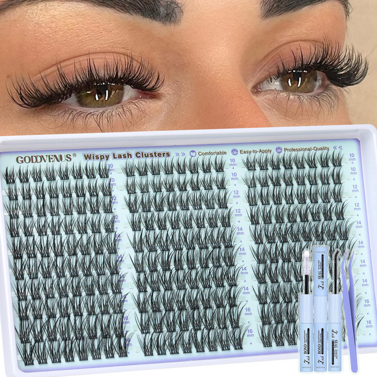 Goddvenus Wispy Lash Clusters Kit box view for natural-looking fullness and effortless daily wear.