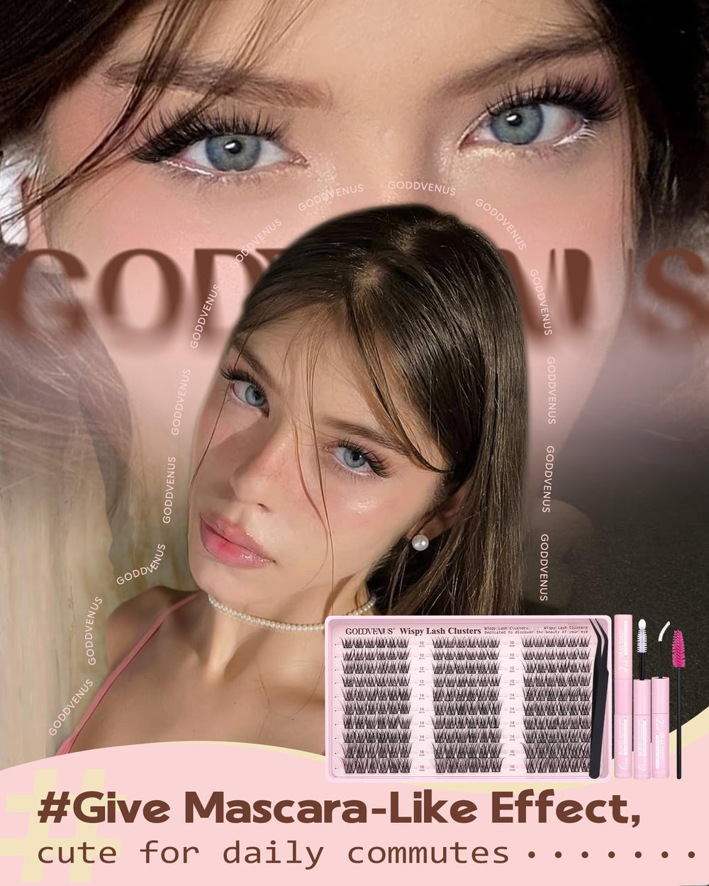 Goddvenus Wispy Lash Clusters Kit with 10-16mm range enables cat-eye customization.