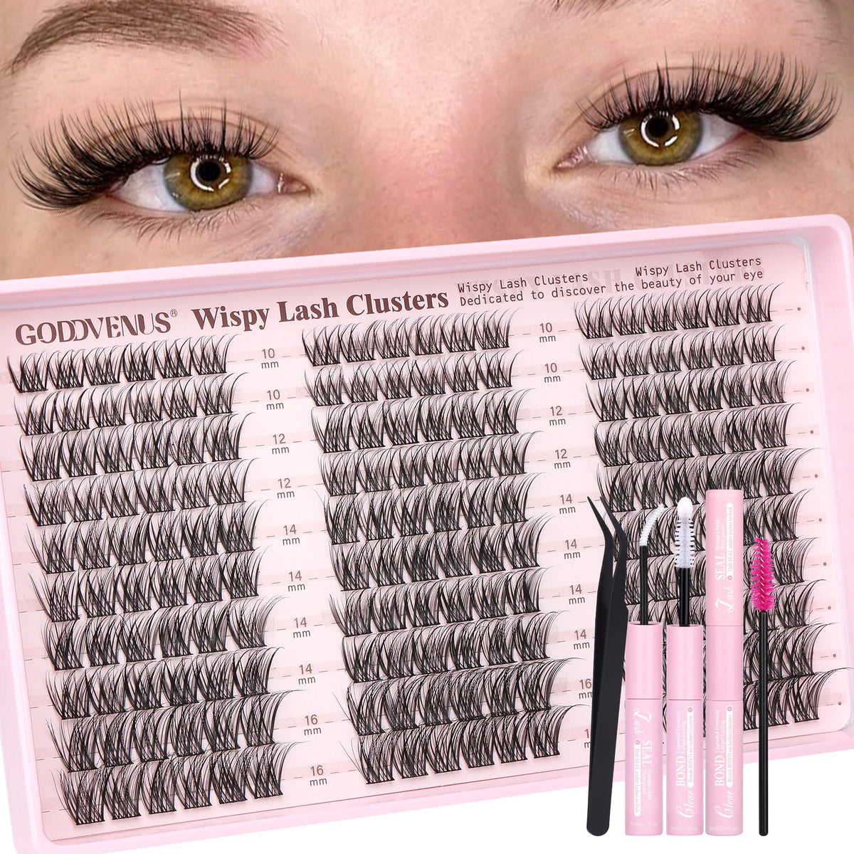 Goddvenus Wispy Lash Clusters Kit packaging for at-home DIY lash extensions.