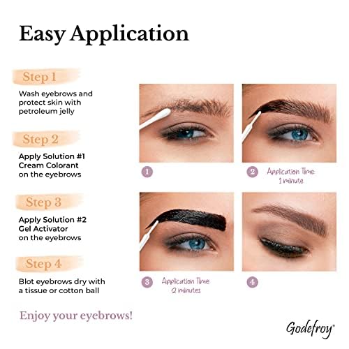 Godefroy brow color wipe-off illustrates easy removal with cleanser or remover.