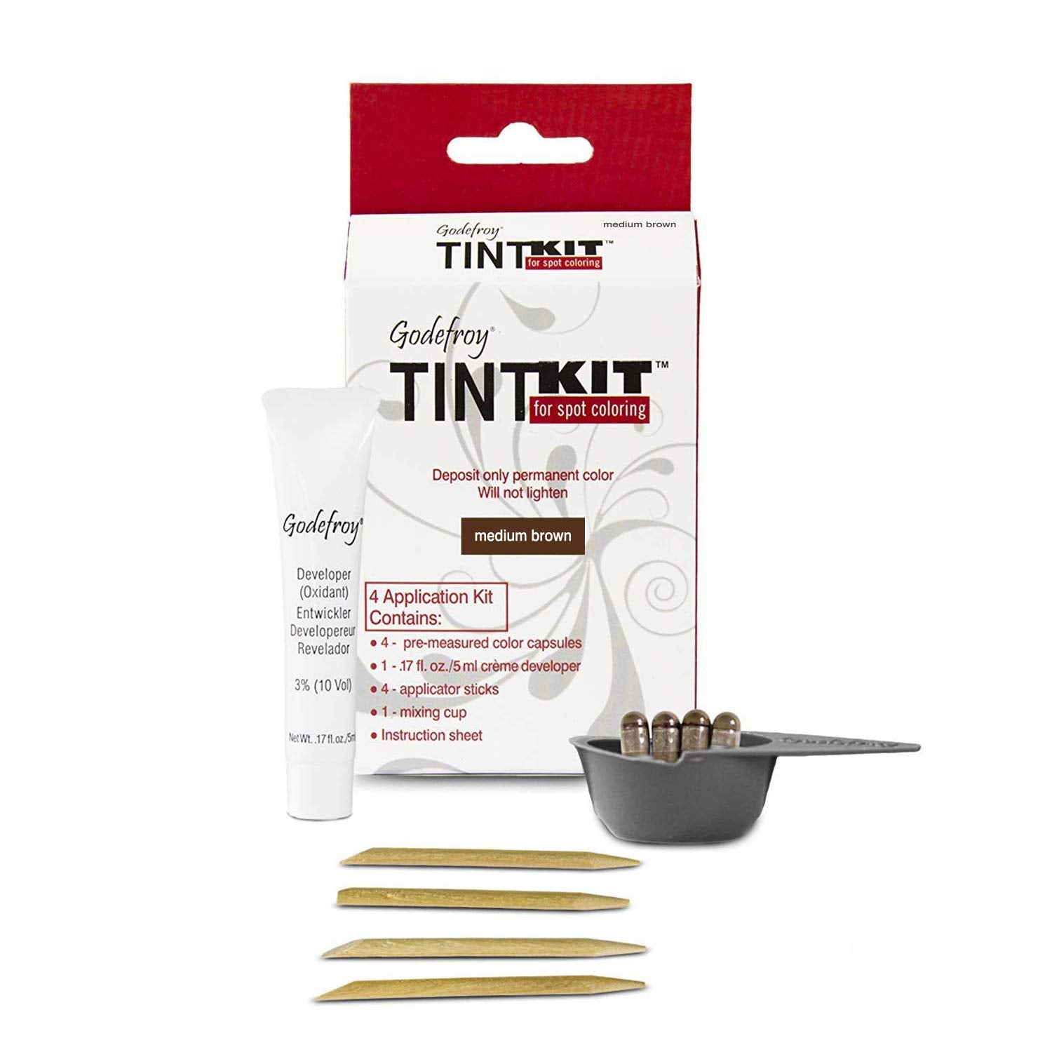 Godefroy root touch-up kit packaging highlights a compact waste-saving design.