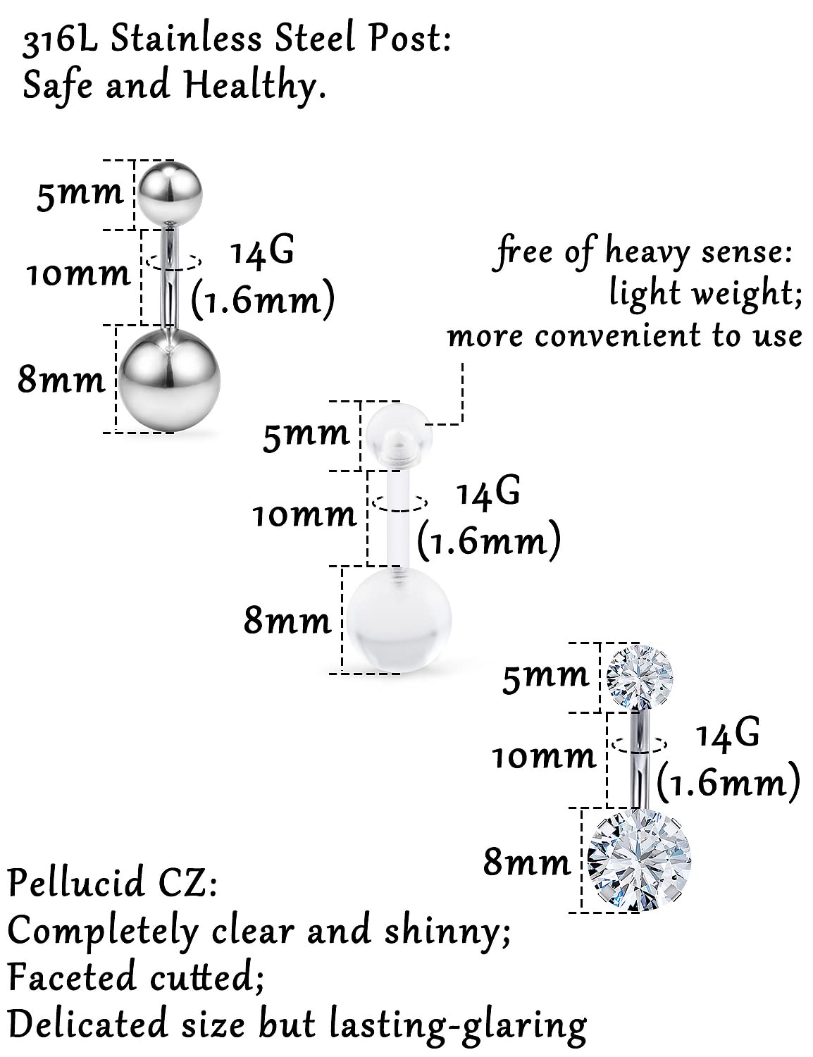 Goerhsjie 14G surgical stainless steel belly ring with smooth finish for comfortable wear