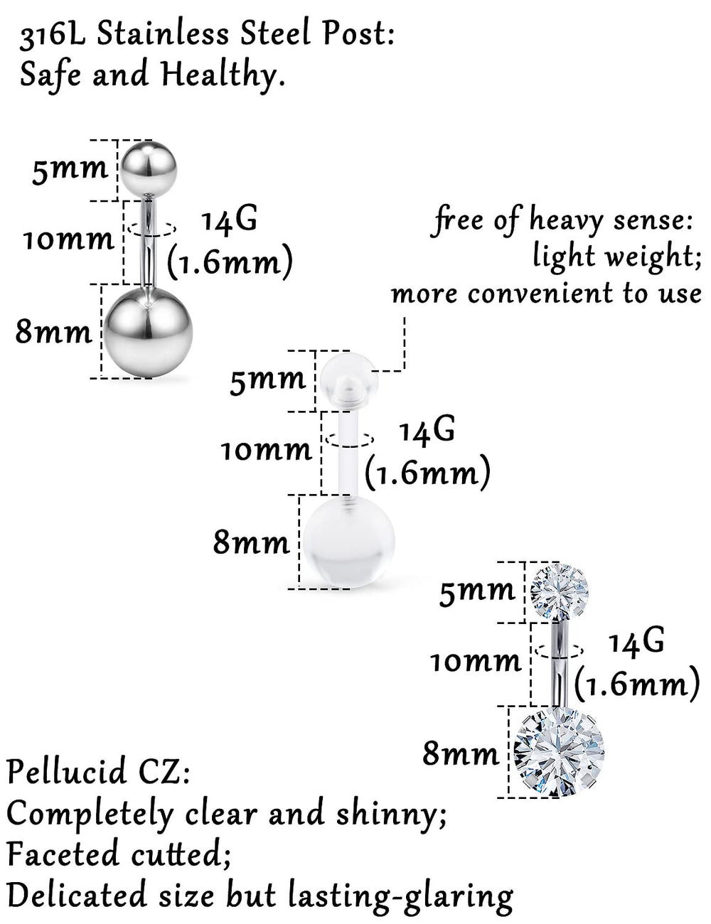Goerhsjie 14G surgical stainless steel belly ring with smooth finish for comfortable wear