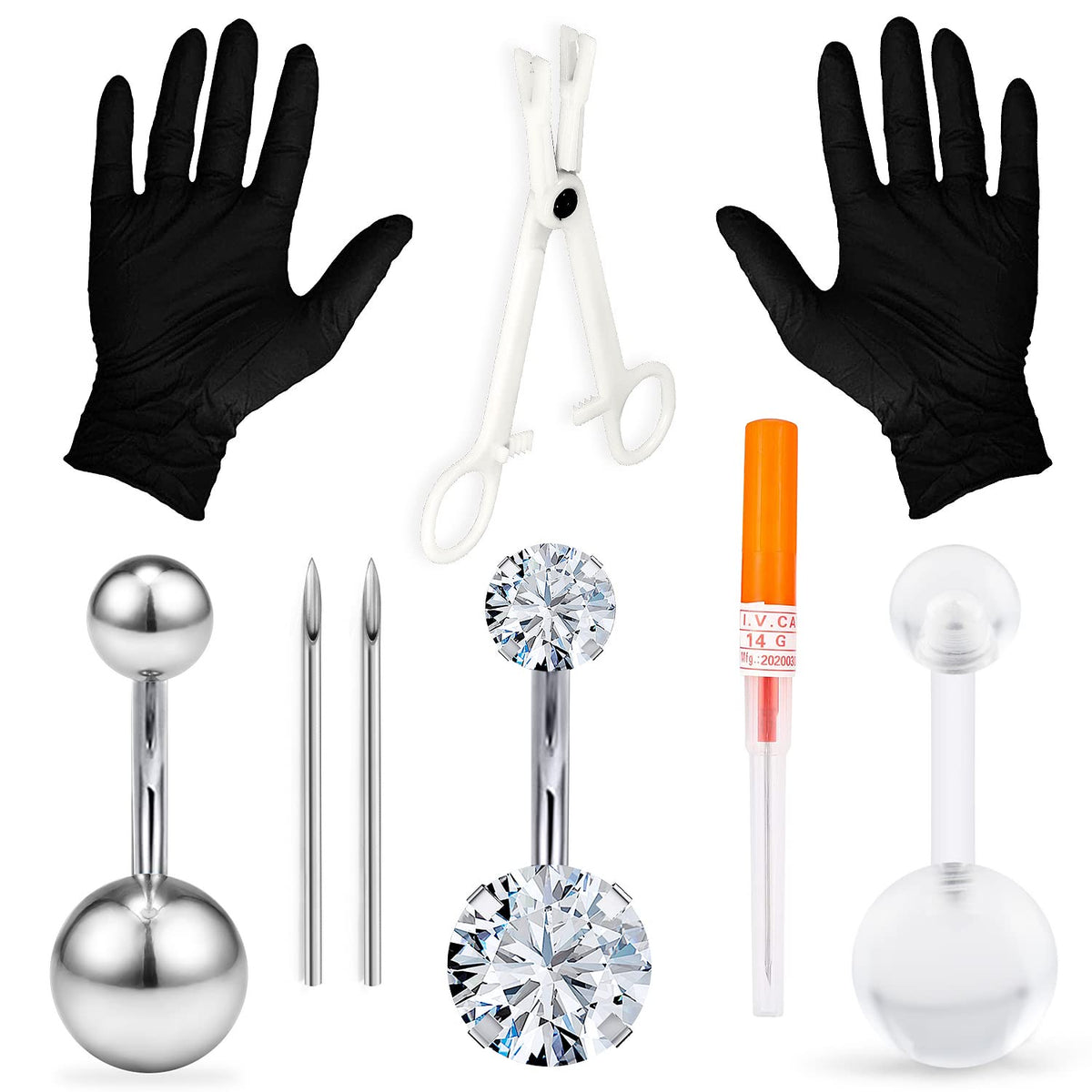 Goerhsjie belly button piercing kit contents neatly arranged for easy selection