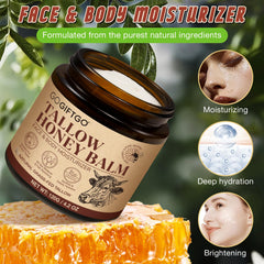GOGIFTGO Beef Tallow Honey Balm applied to the face for gentle hydration.
