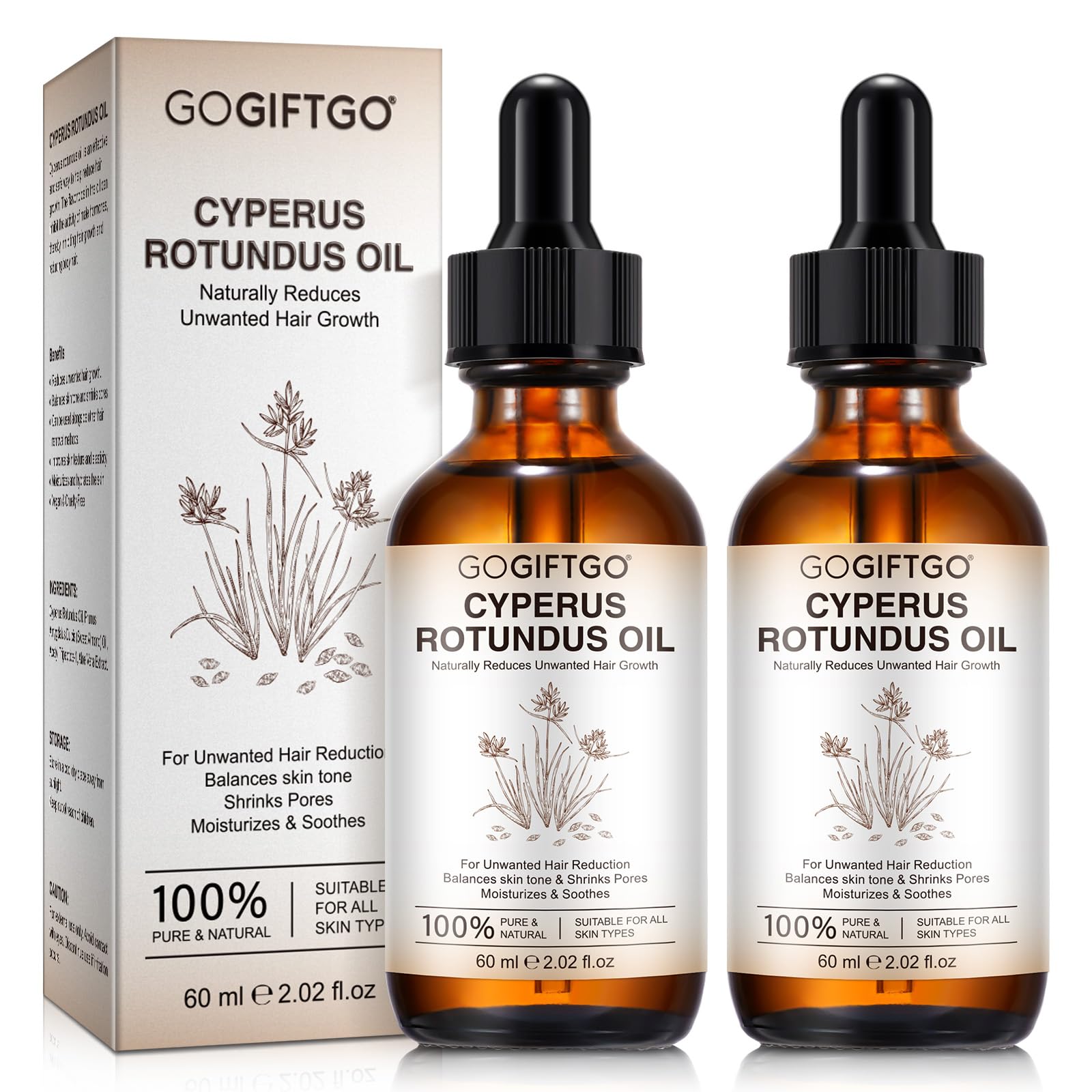 GOGIFTGO Cyperus Rotundus Oil bottle 60ml for smooth, gentle body hair management.