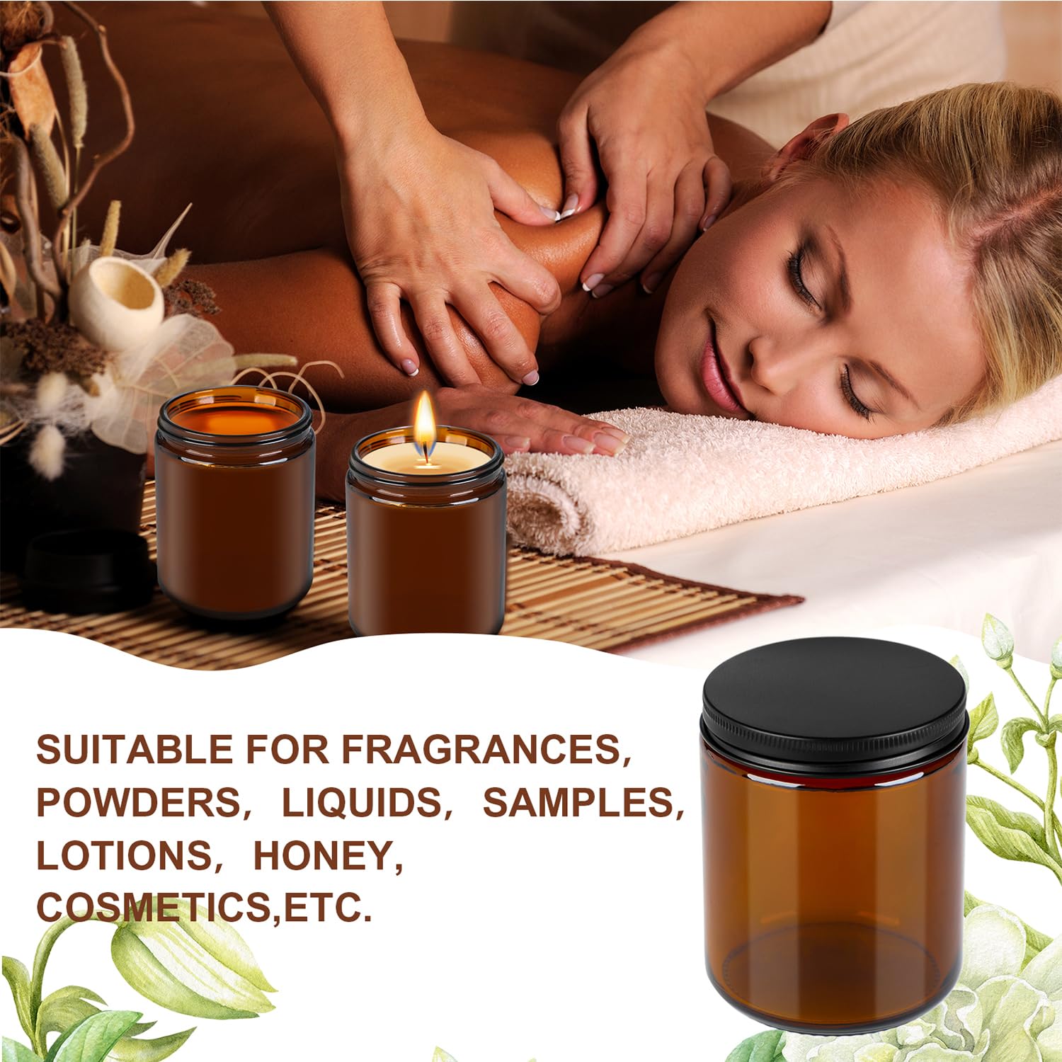 Goiio amber glass jar dishwasher-safe badge confirms simple cleaning after use.