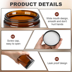 Goiio amber glass jar wide mouth facilitates easy dispensing of spices or scrubs.