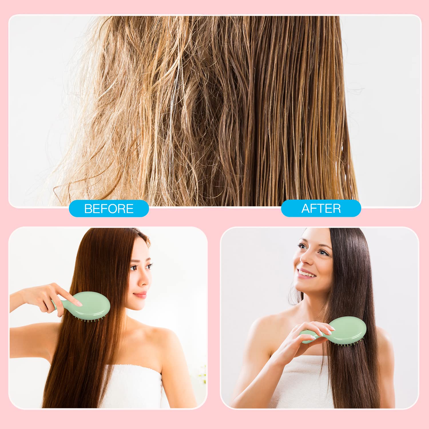 Goiio mini brush with soft bristles provides gentle care for scalps.