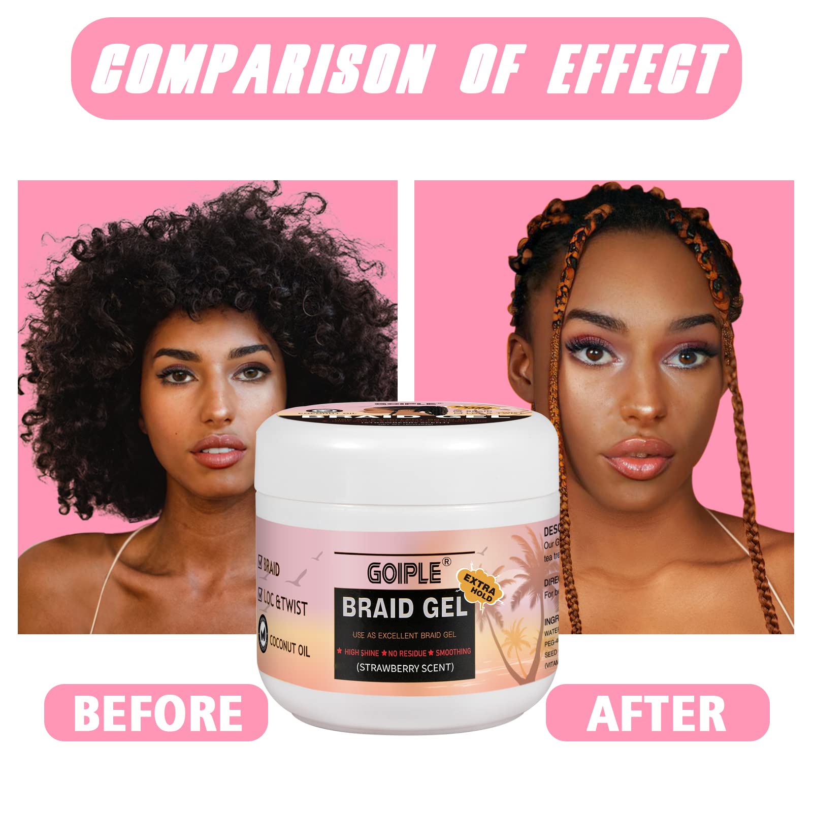 Goiple organic-ingredients formula nourishes hair during braiding sessions.