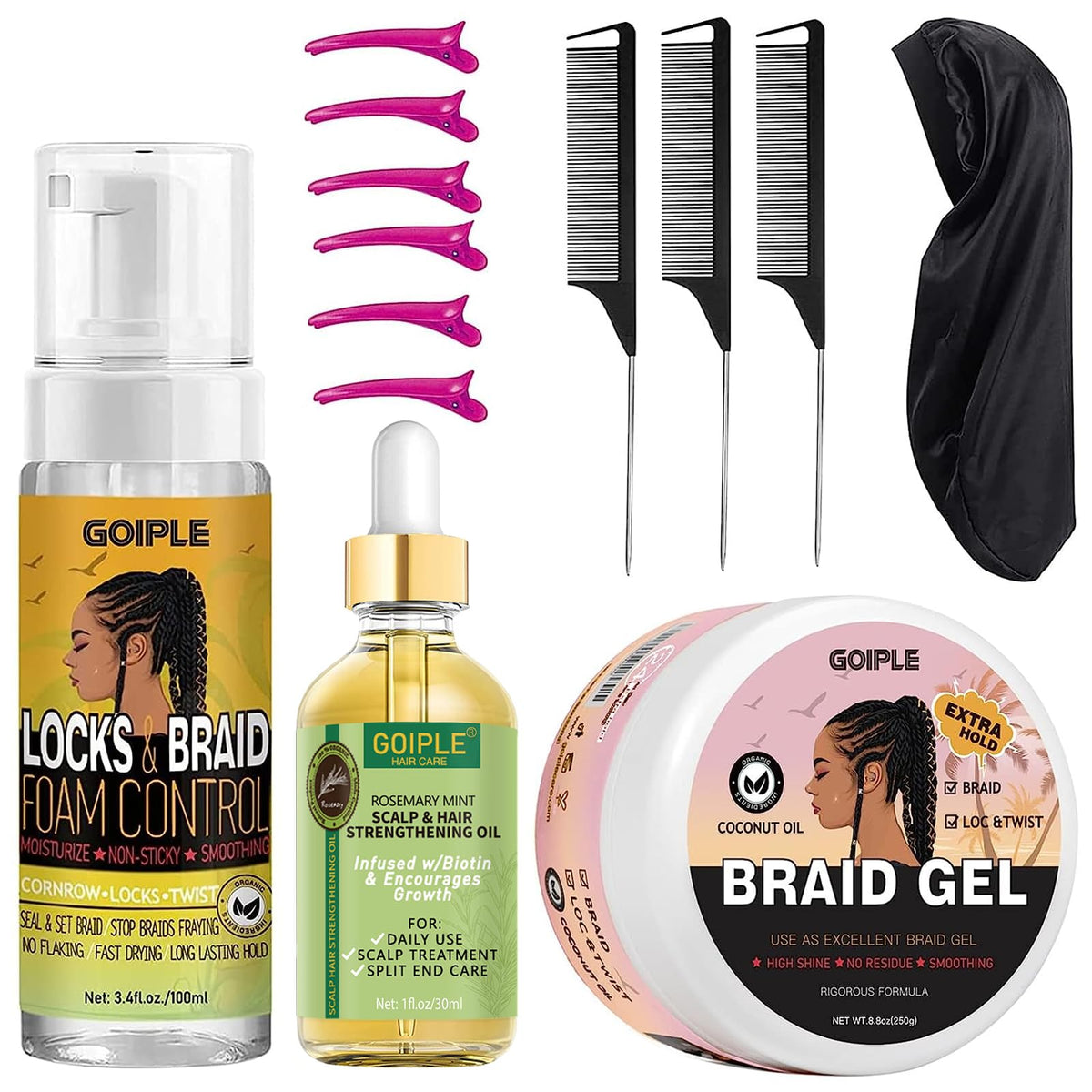 Goiple braid mousse application shows lasting hold and moisture.