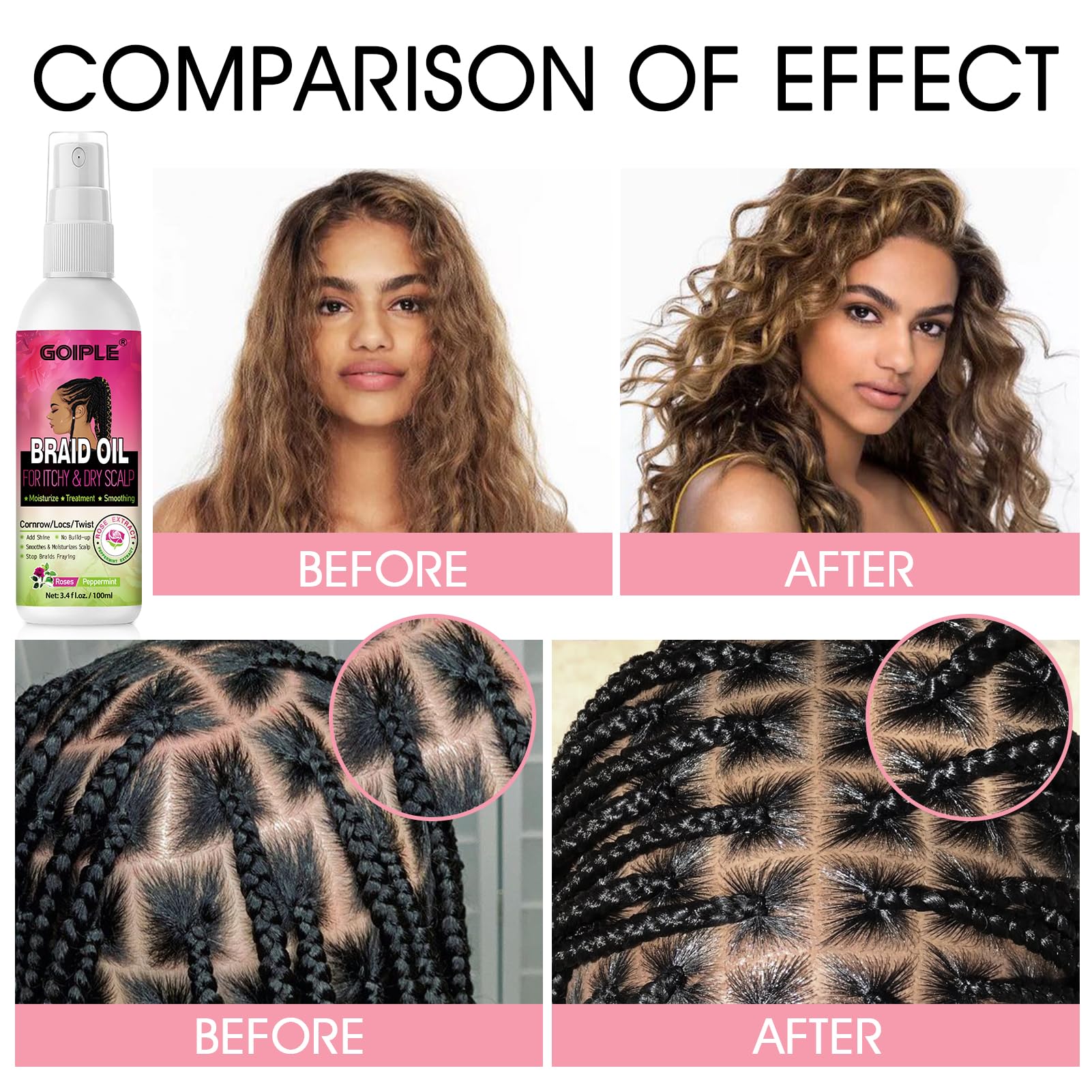 Goiple Braid Shampoo Rose Mint rinse-free cleanses without rinsing.