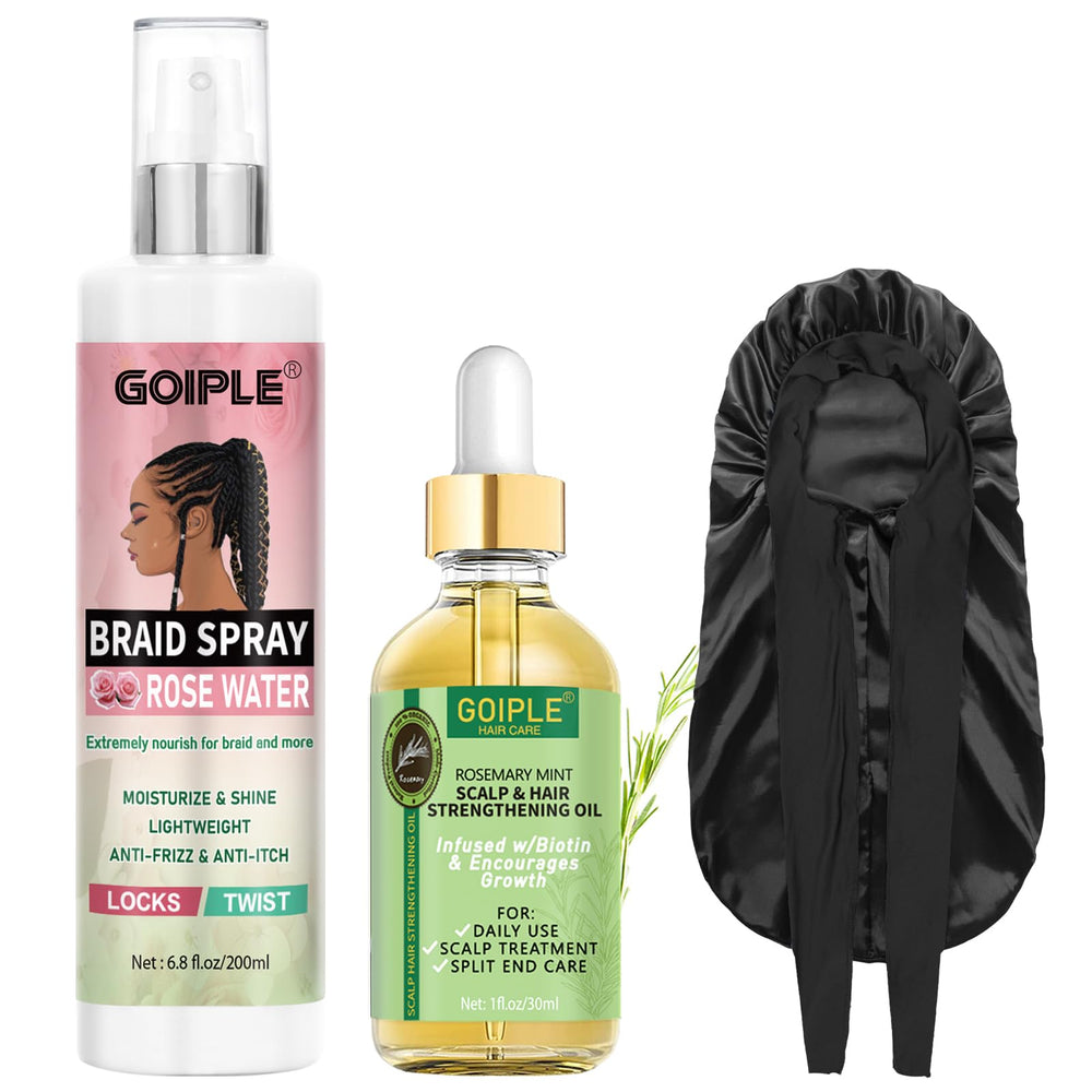 Goiple Braid Spray Rose Mint bottle for rose-infused shine and frizz control in braids.