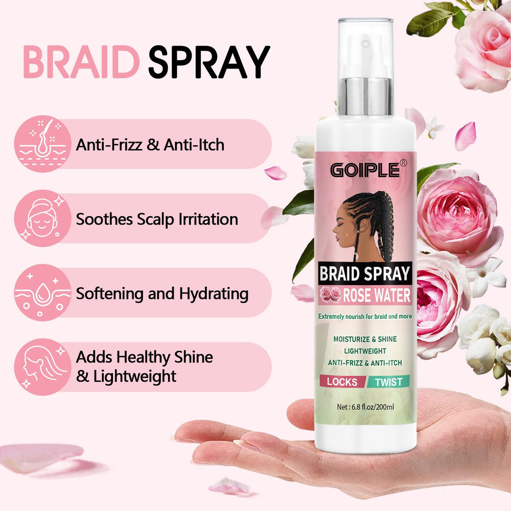 Goiple Braid Spray Rose Mint spray-application shows easy refresh for twists.