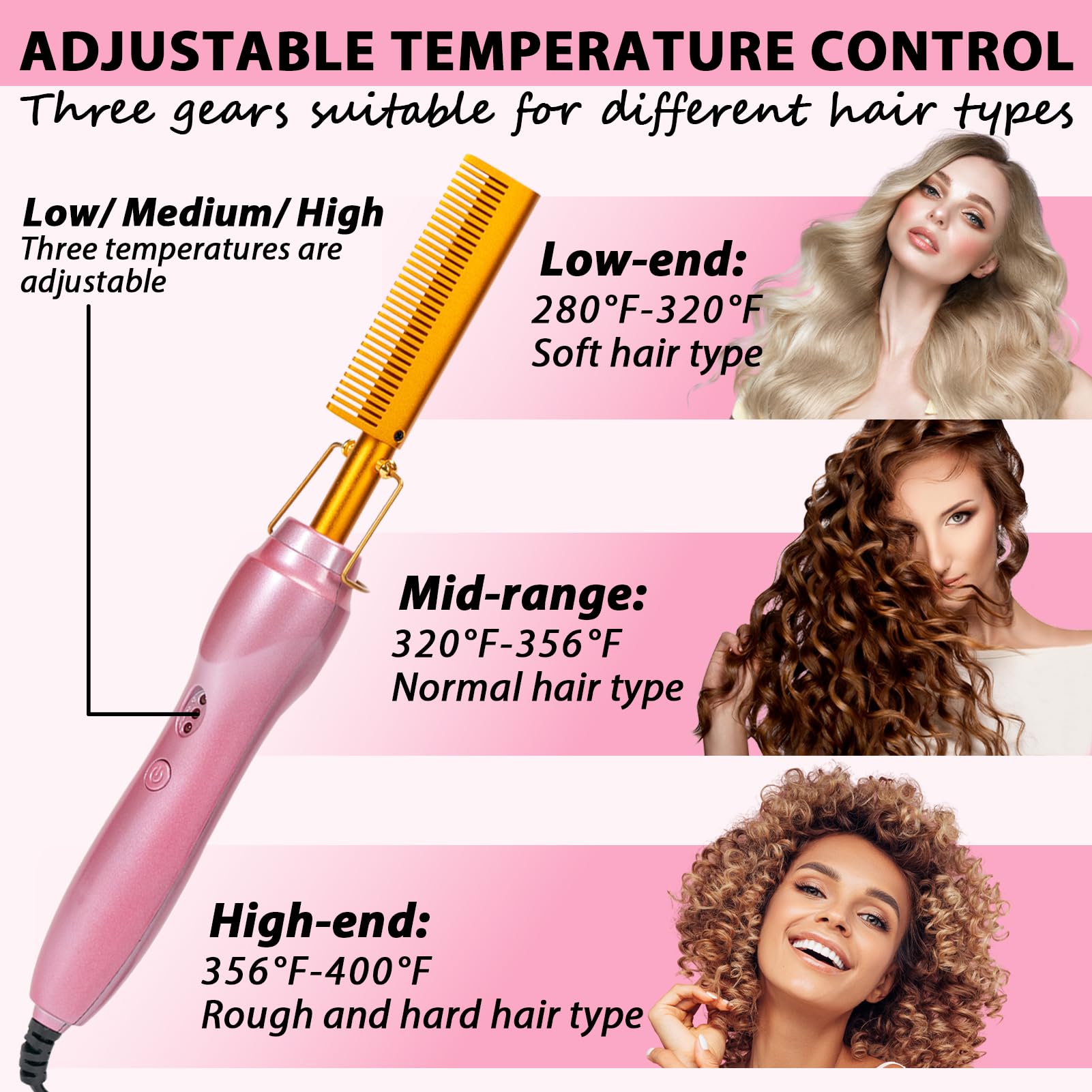 Goiple ceramic surface hot comb for easy cleaning after styling.