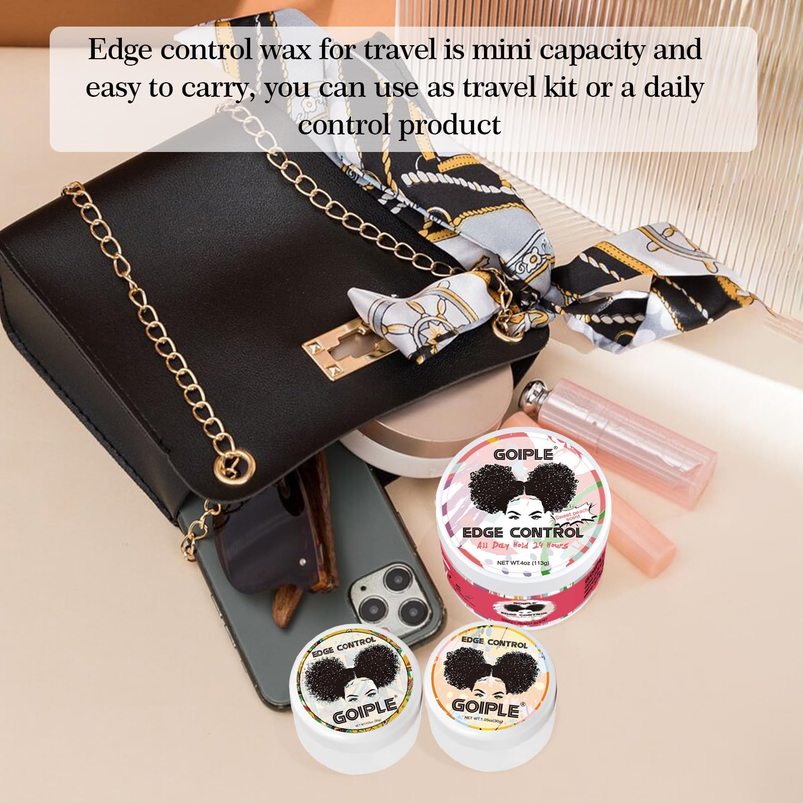 Goiple edge control wax fragrance mix pineapple strawberry orange peach shows variety.