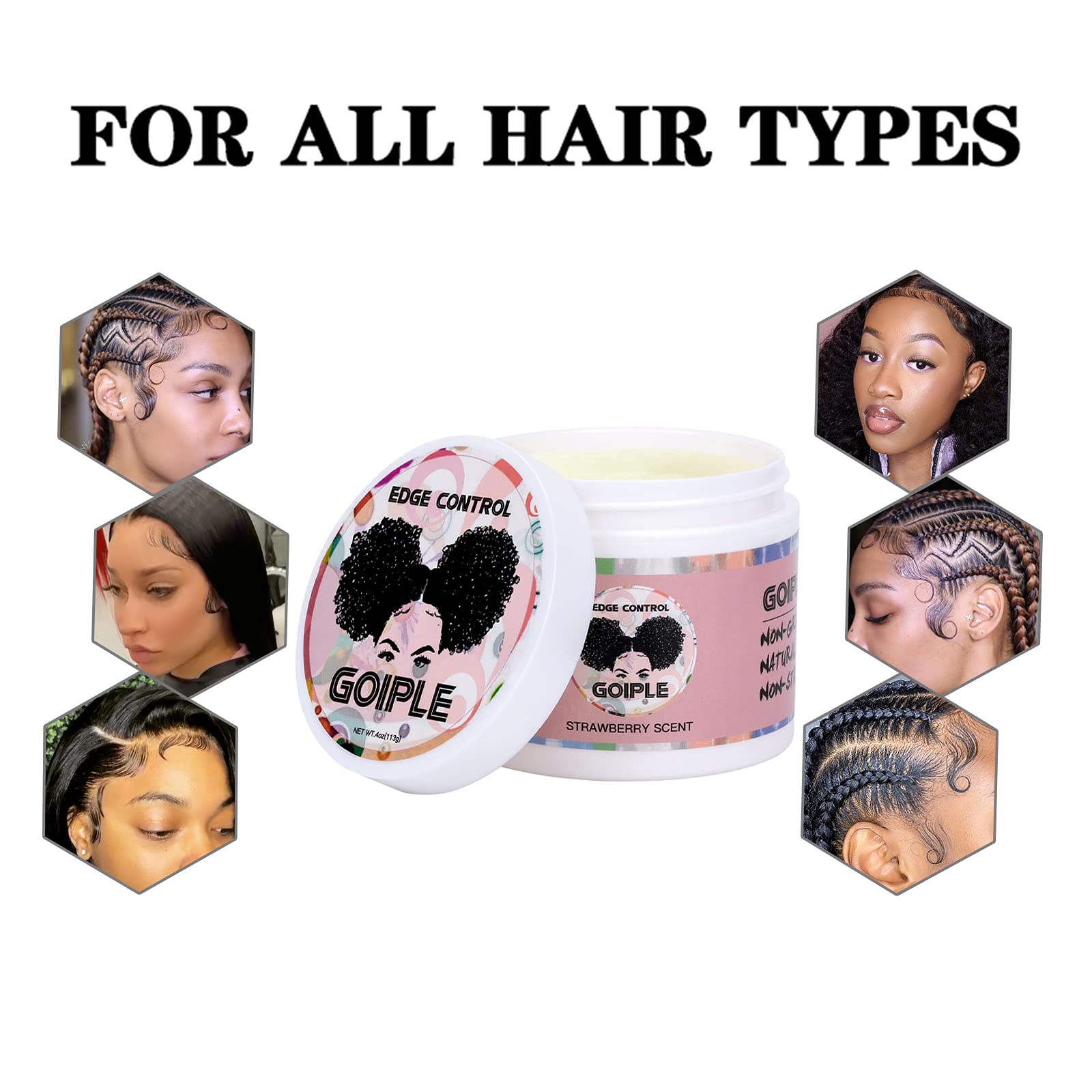 Goiple edge control wax offers long-lasting hold for smooth edges.