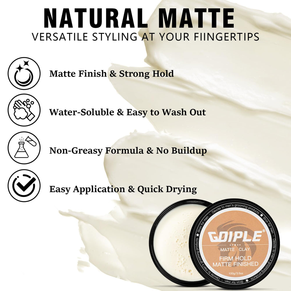 Goiple hair clay tub closeup demonstrates wash-out water-based formula.