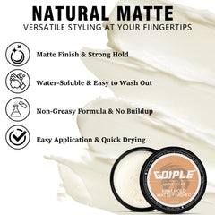 Goiple hair clay tub closeup demonstrates wash-out water-based formula.