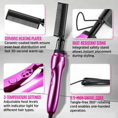 Goiple ceramic plate hot comb glides smoothly through textured hair for sleek results.