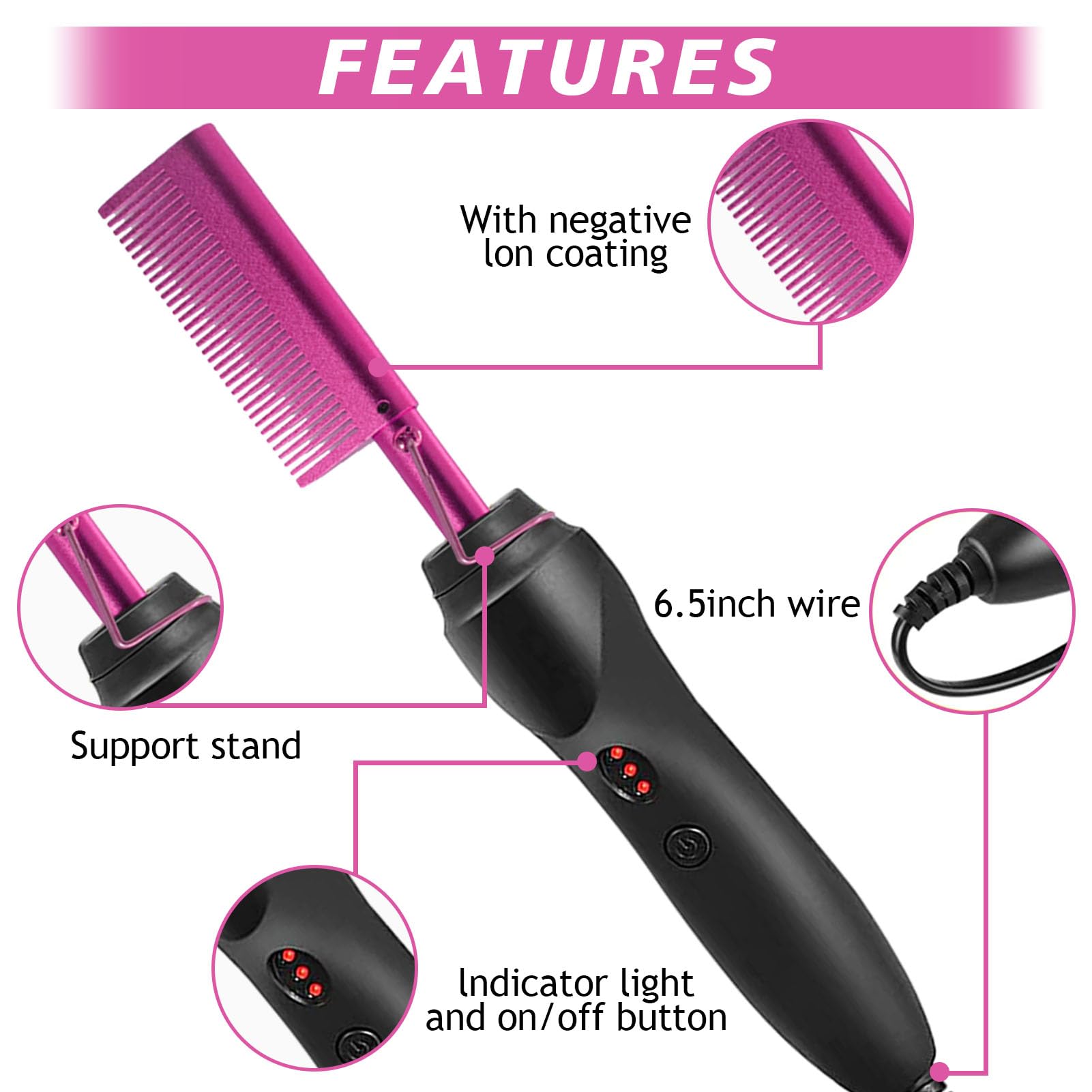 Goiple heat-adjustable hot comb showing temperature dial for customized straightening