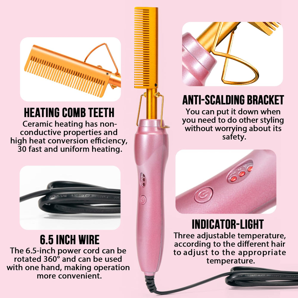 Goiple adjustable-temperature hot comb shows customizable heat for safe, precise straightening.