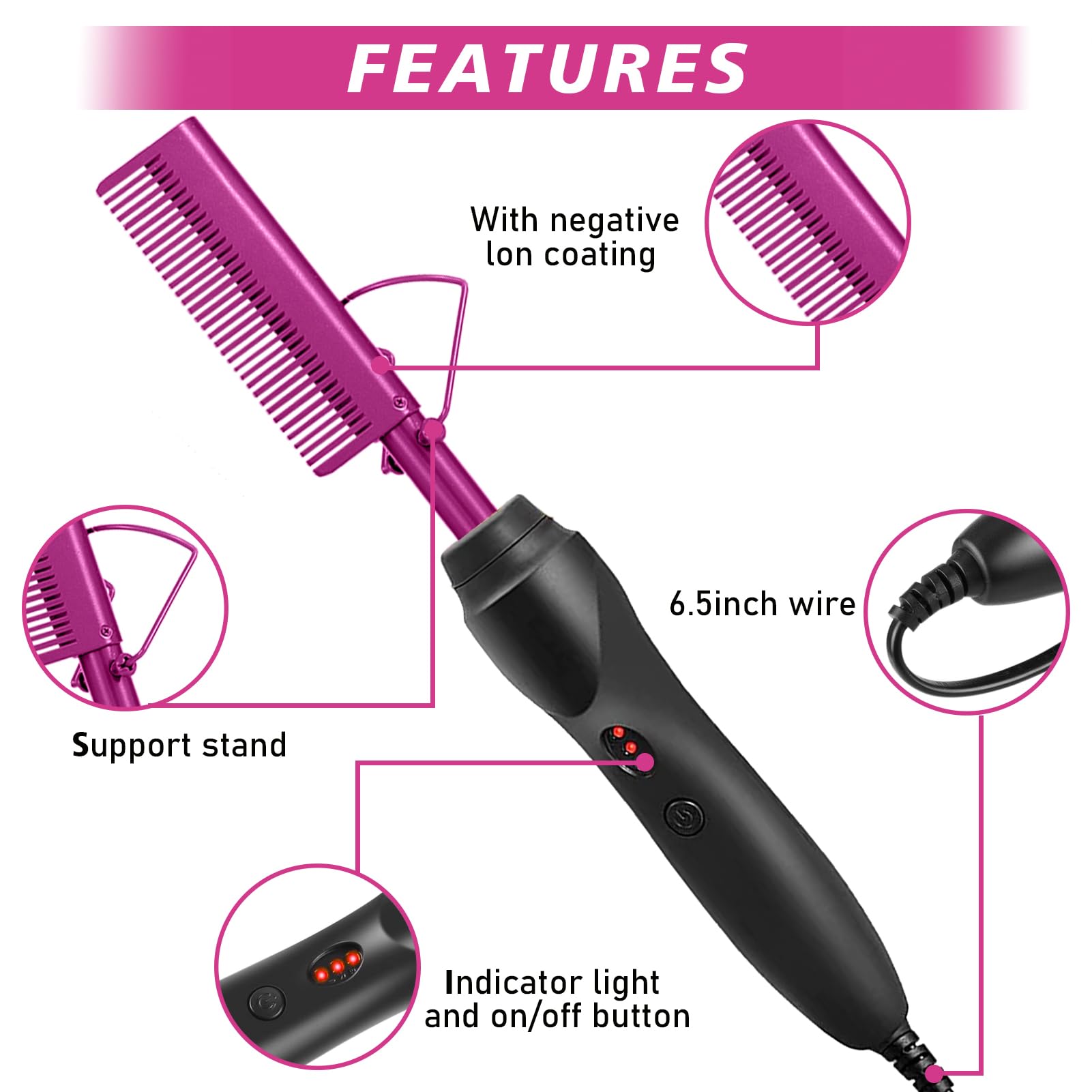Goiple hot comb temperature settings show adjustable heat for diverse hair types.