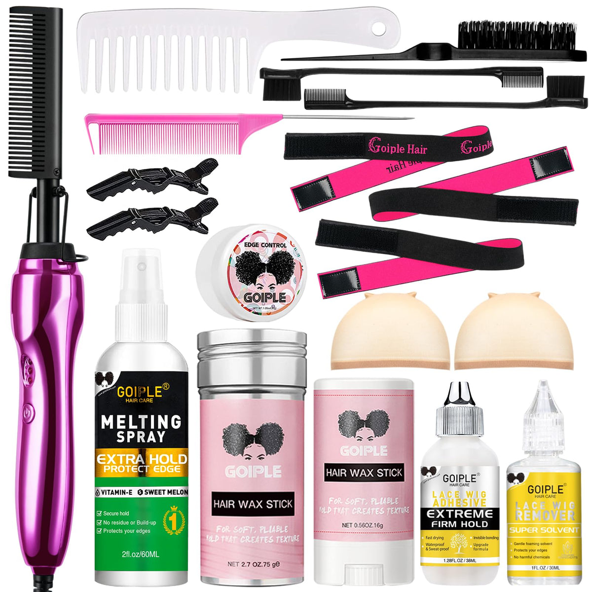 Goiple hot comb styling kit demonstrates even heat distribution for wig prep.