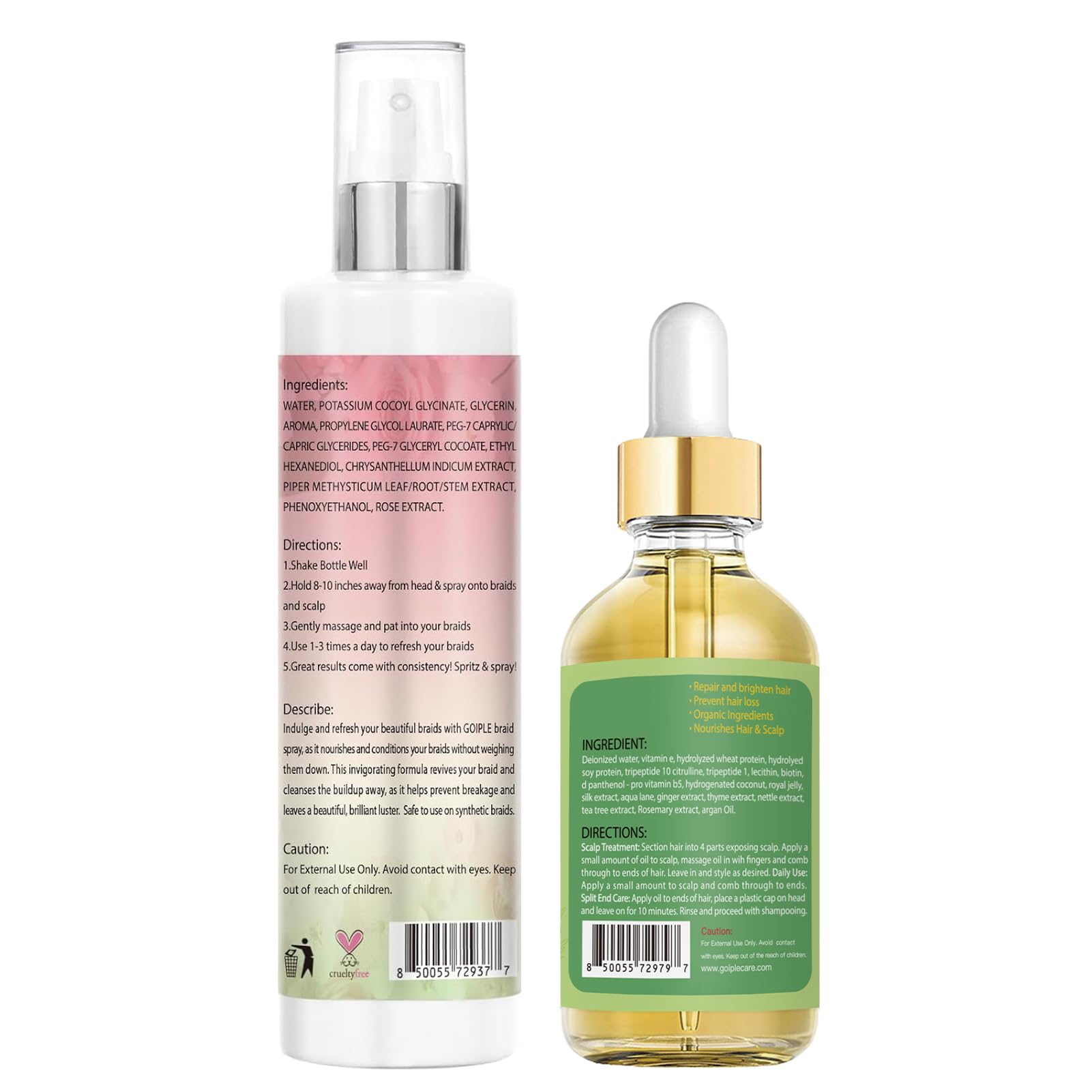 Goiple Kit Packaging shows included spray, oil, and bonnet.