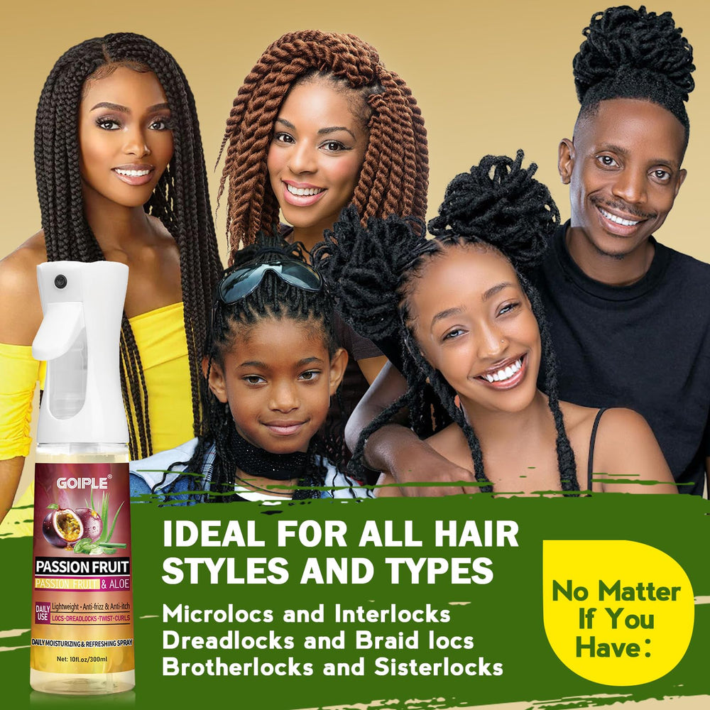 Goiple Loc Moisturizing Spray nourishes hair from root to tip for healthier-looking locs.