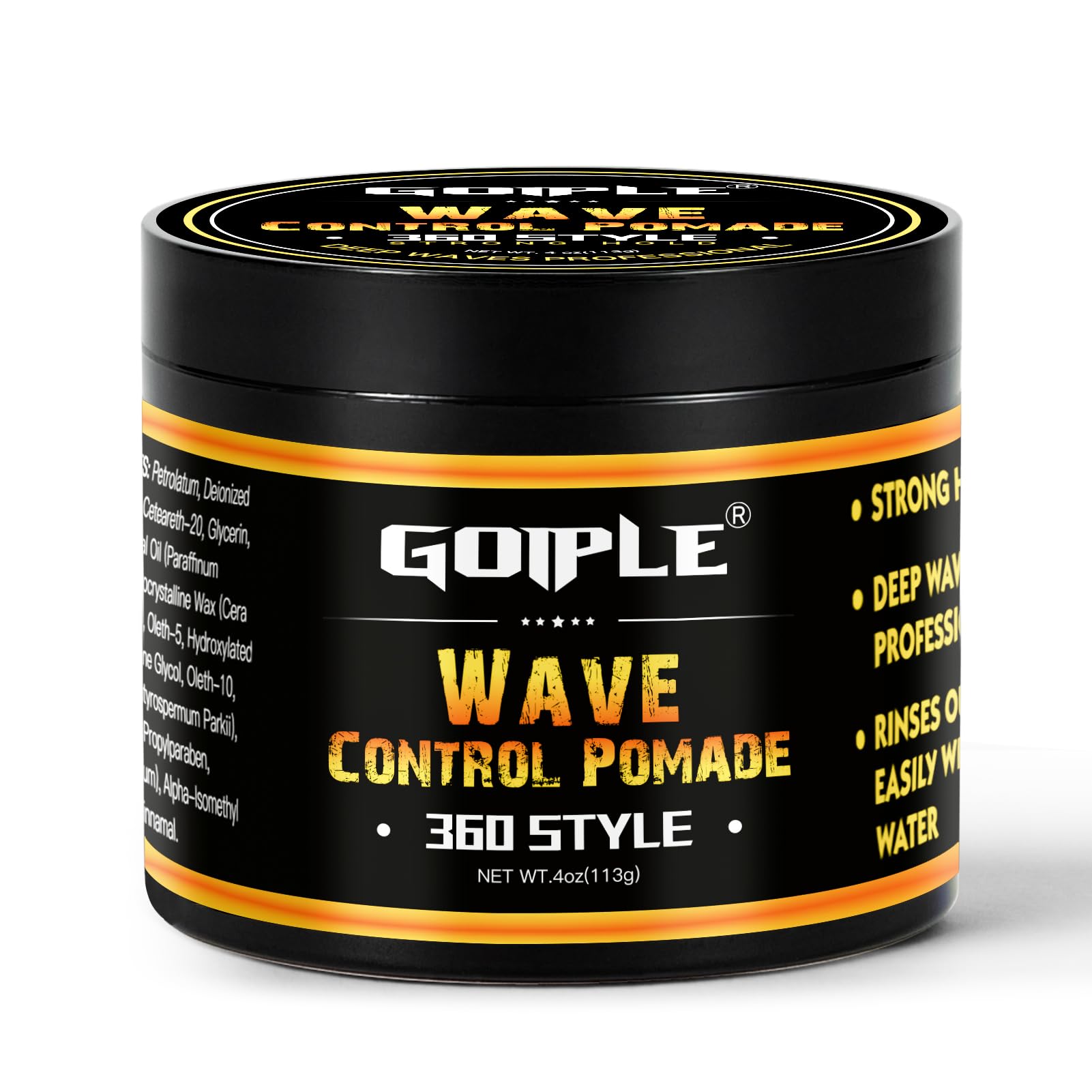 Goiple natural wave pomade jar showing defined waves and silky shine for daily grooming