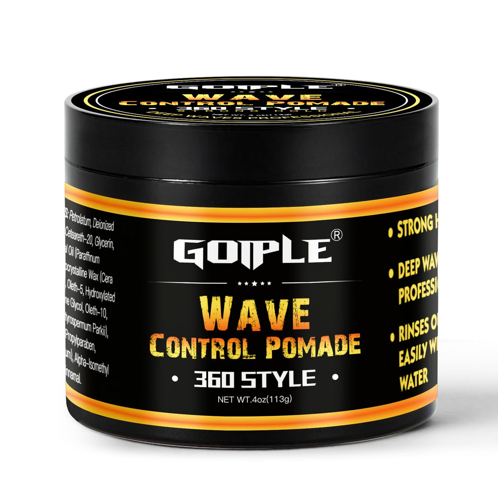 Goiple natural wave pomade jar showing defined waves and silky shine for daily grooming