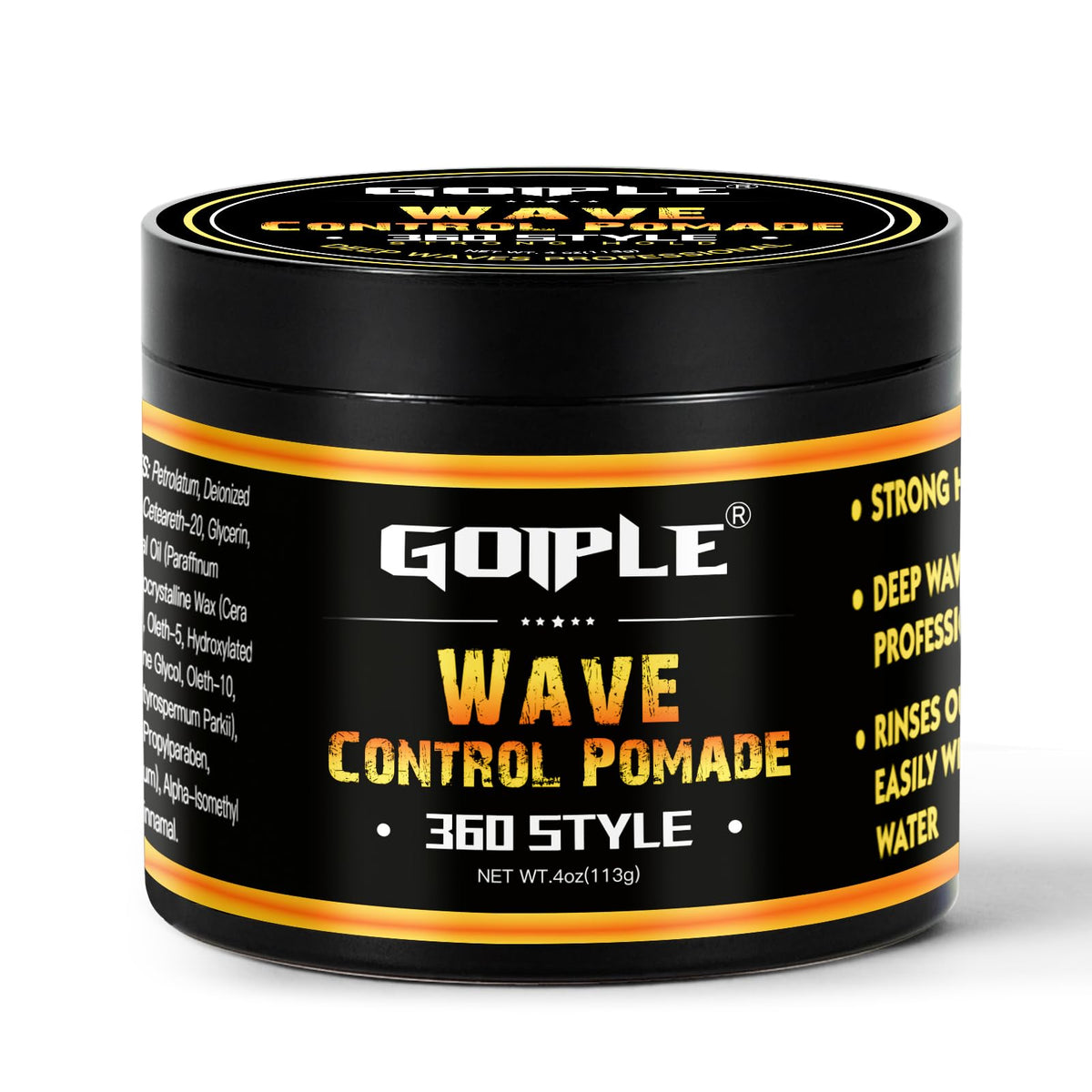 Goiple natural wave pomade jar showing defined waves and silky shine for daily grooming