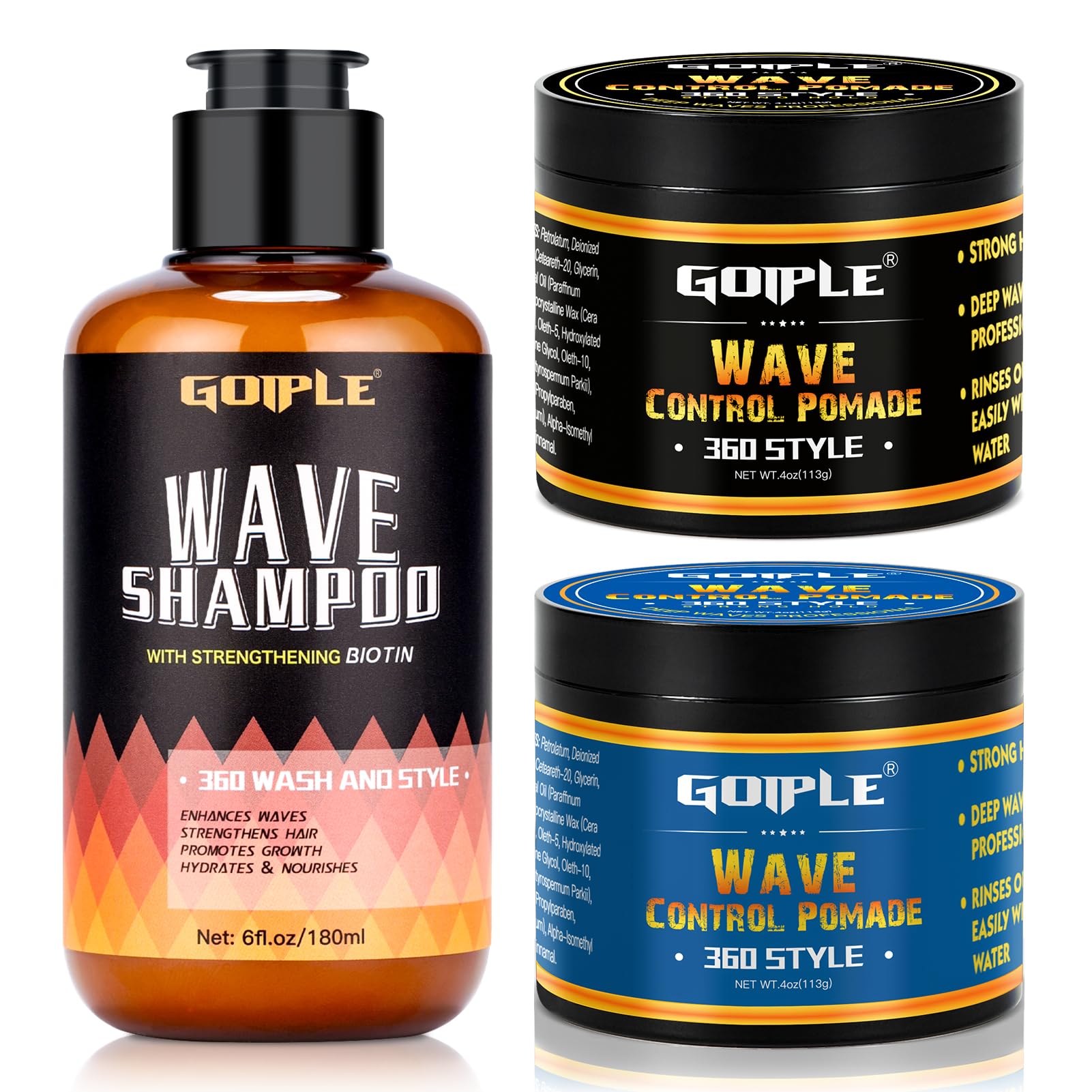 Goiple Natural Wave Pomade bottle-closeup showing strong hold for defined waves