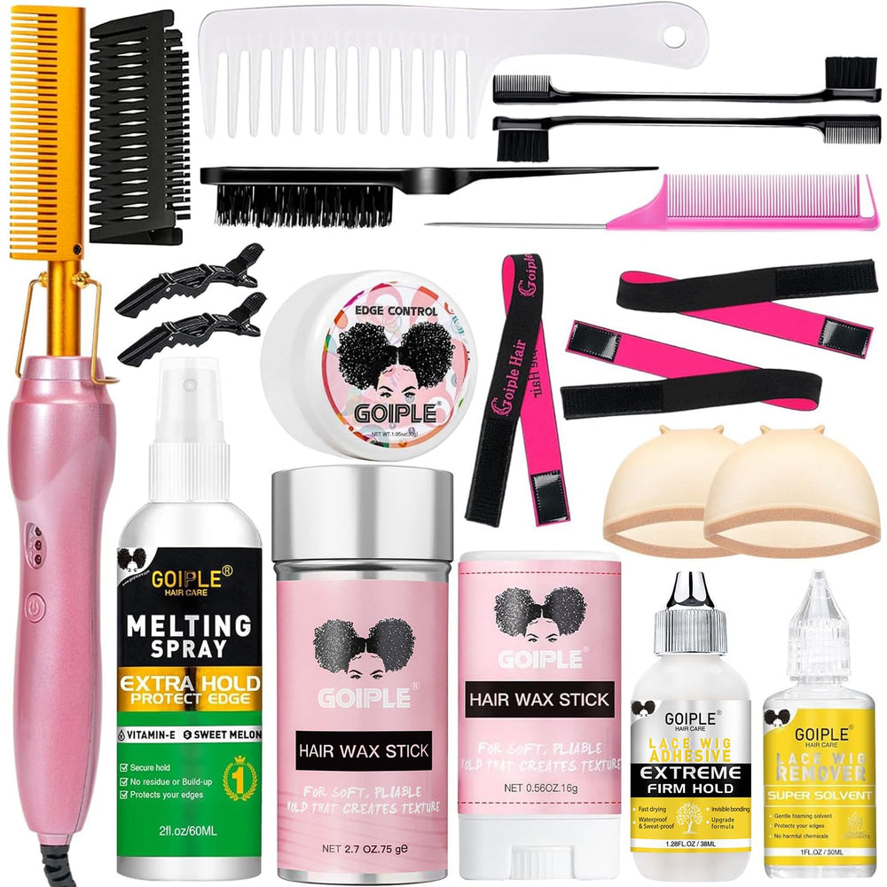 Goiple pink electric hot comb for wigs demonstrates quick styling and frizz control.