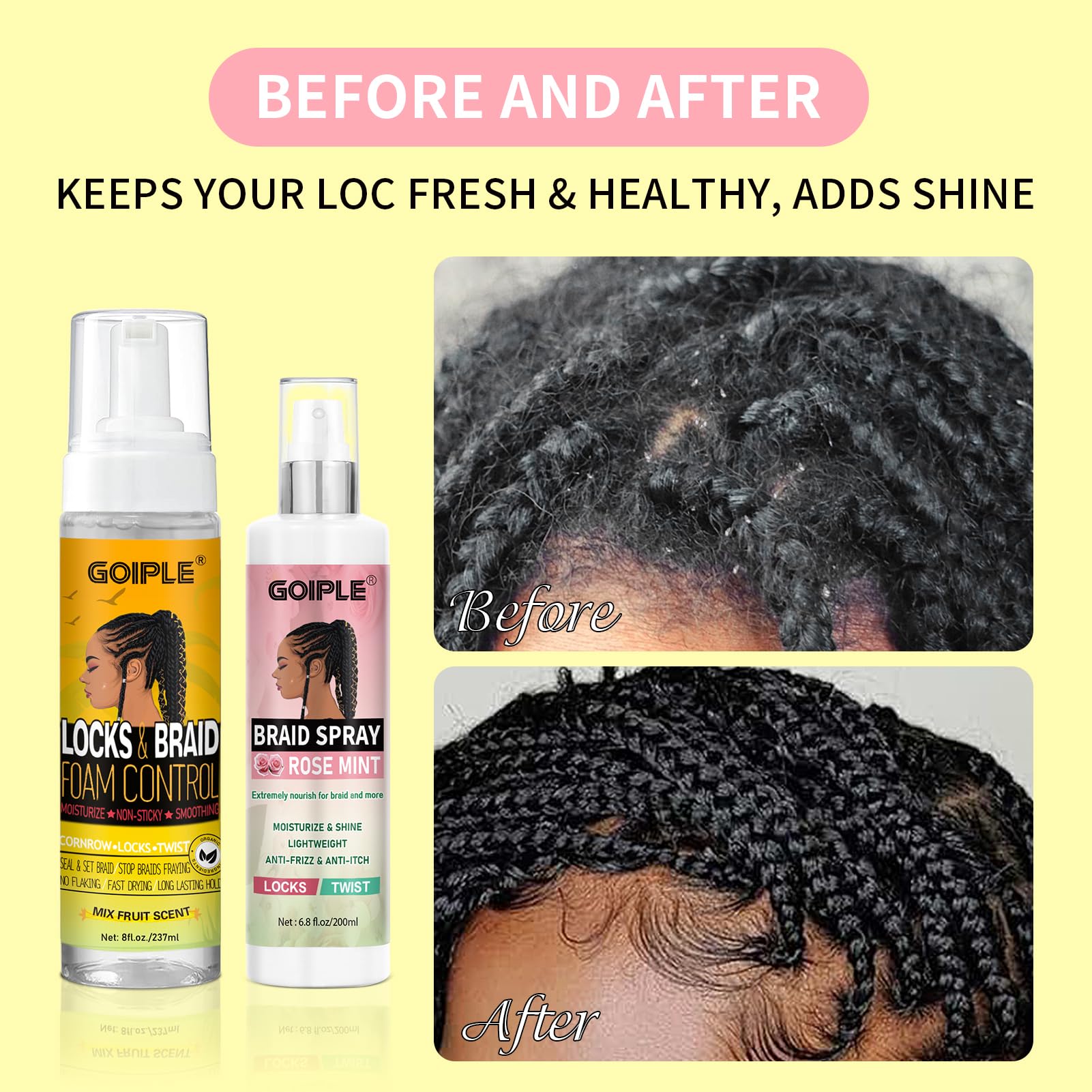 Goiple rose-water braid spray packaging with product details