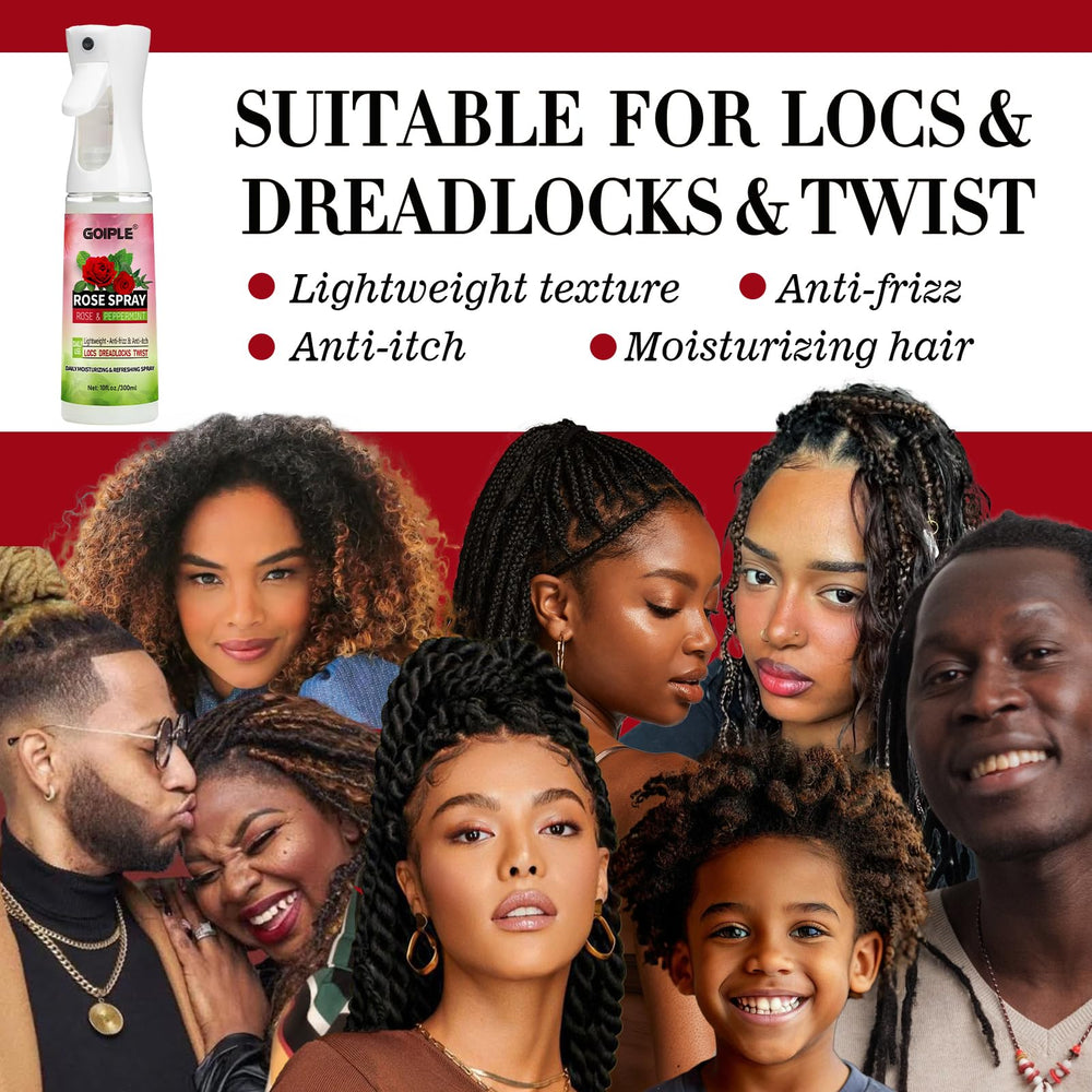 Goiple Rose Water Loc Care Shine highlights enhanced luster after use.